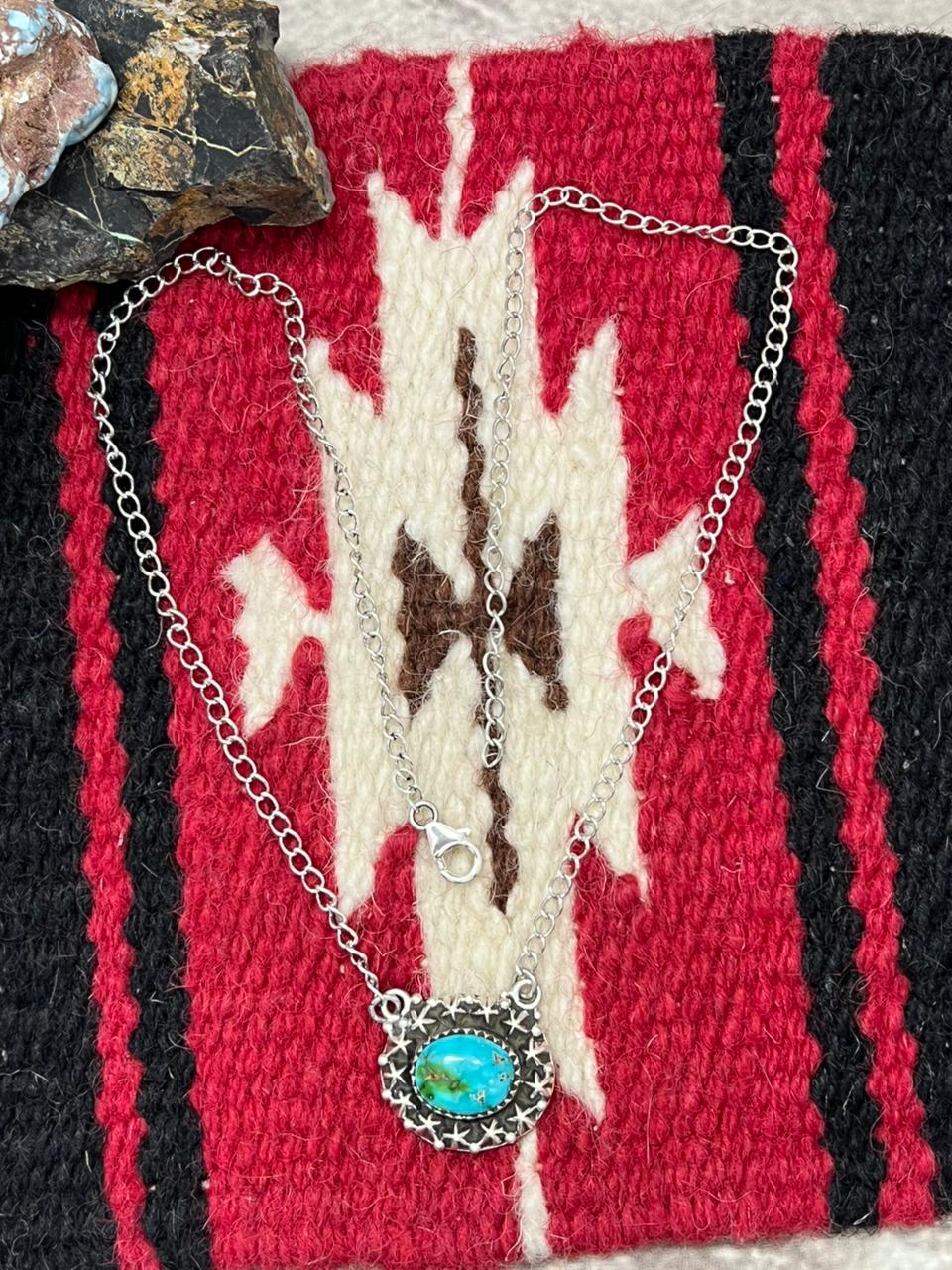 Handmade Sterling Silver Sonoran Mountain Turquoise Necklace "Signed Nizhoni"
