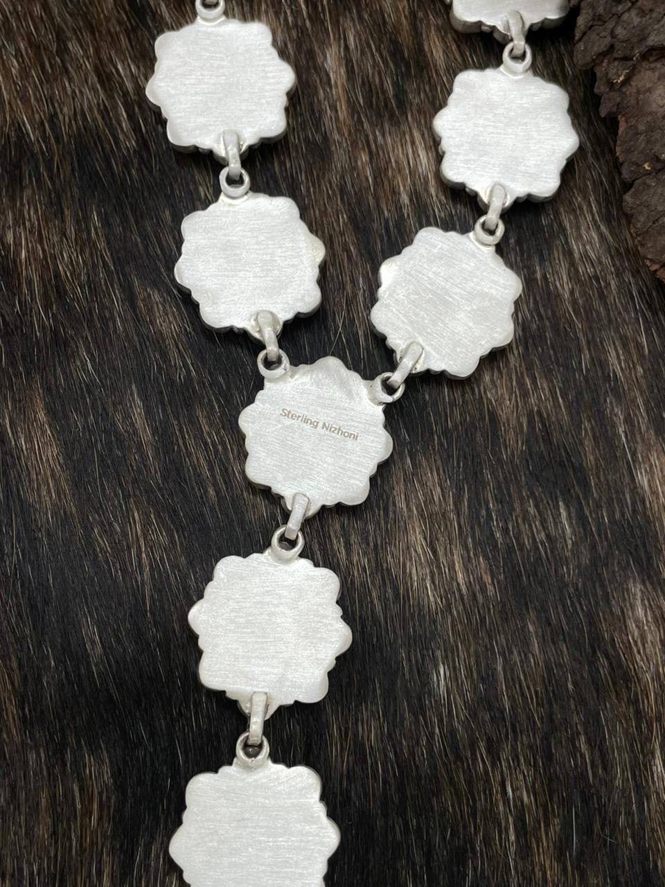 Handmade Sterling Silver White Buffalo with Red Opal Necklace "Signed Nizhoni"