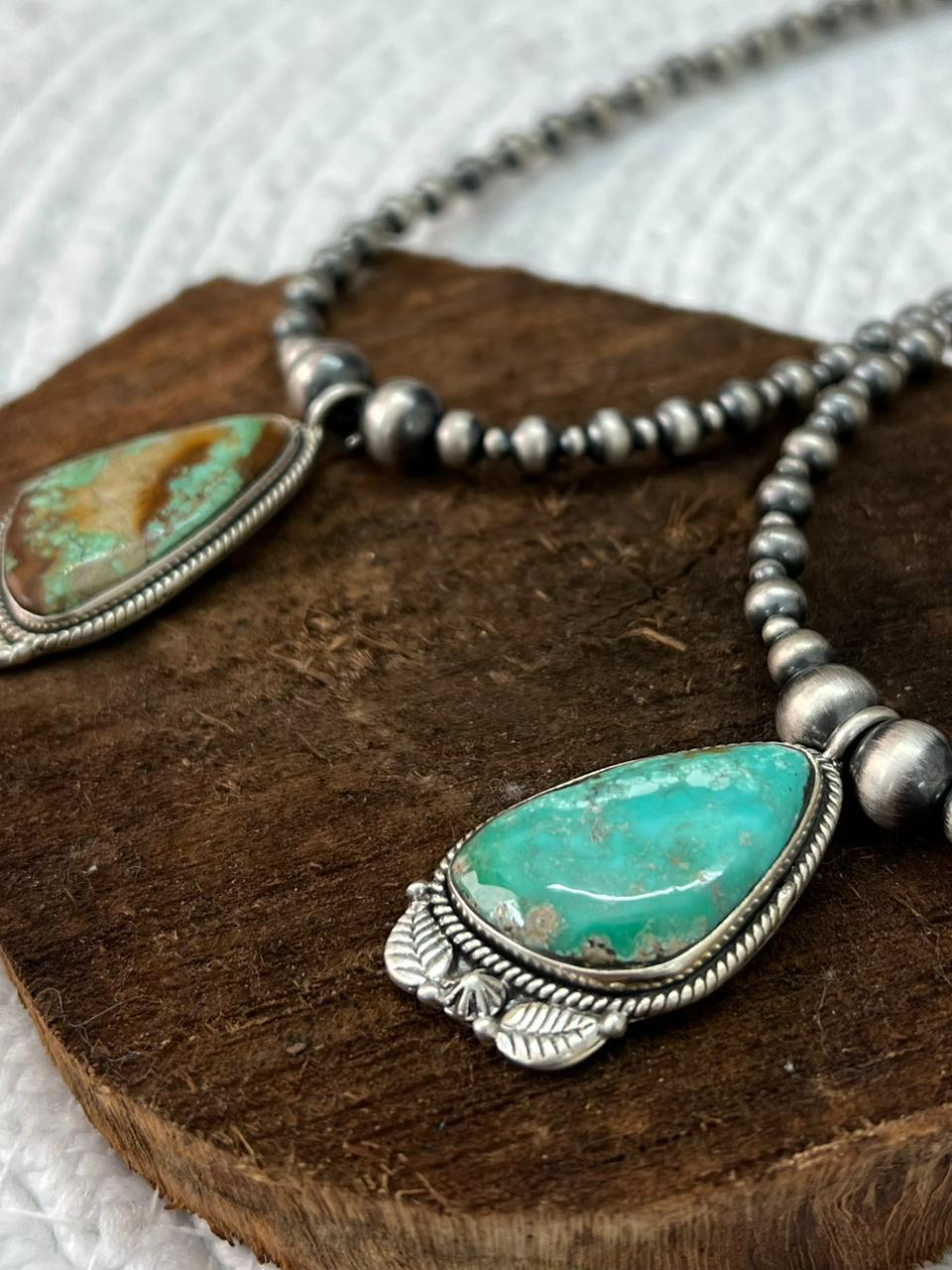 Handmade Sterling Silver Beaded Mantis Turquoise Necklace "Signed  Nizhoni"