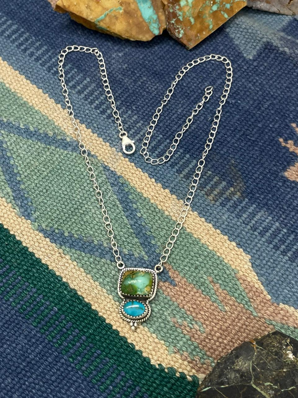 Handmade Sterling Silver Sonoran with White Water Turquoise Necklace "Signed Nizhoni"