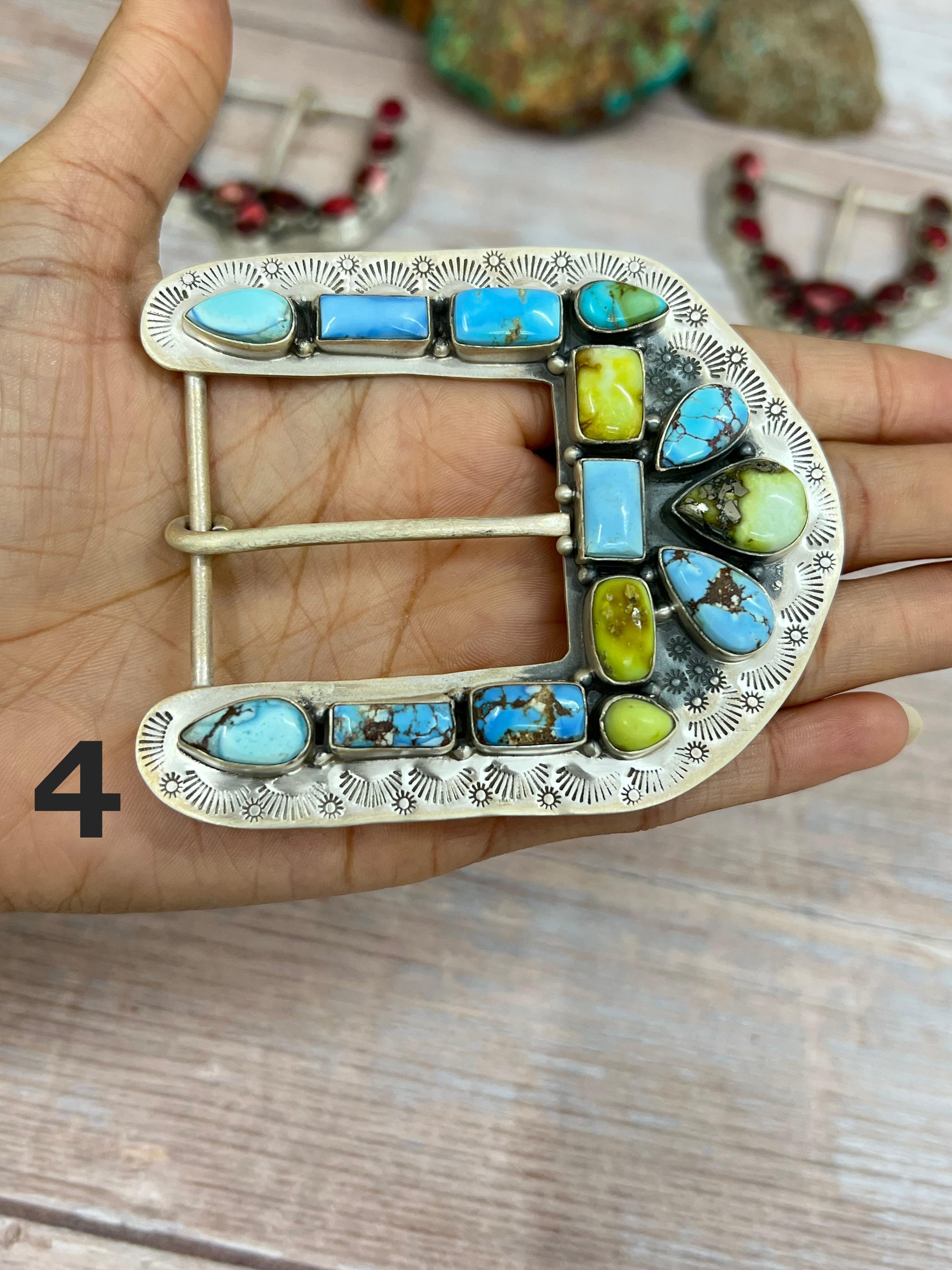 Handmade Sterling Silver Multi Stone Buckle with Signed Nizhoni