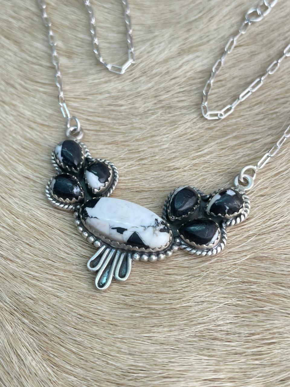 Handmade Sterling Silver White Buffalo Necklace "Signed Nizhoni"