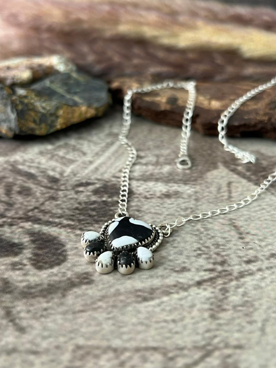 Handmade Sterling Silver White Buffalo Necklace "Signed Nizhoni"