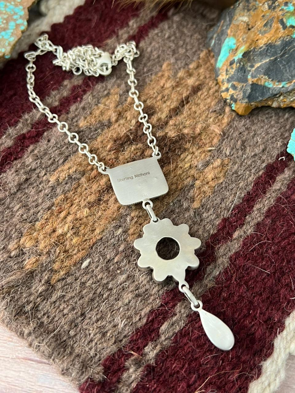 Handmade Sterling Silver Kingman Turquoise Necklace "Signed Nizhoni"