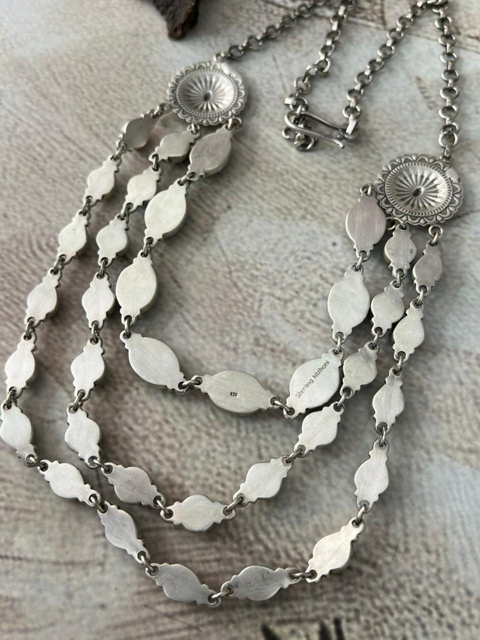 Handmade Sterling Silver Kingman Turquoise Layered Necklace "Signed Nizhoni"