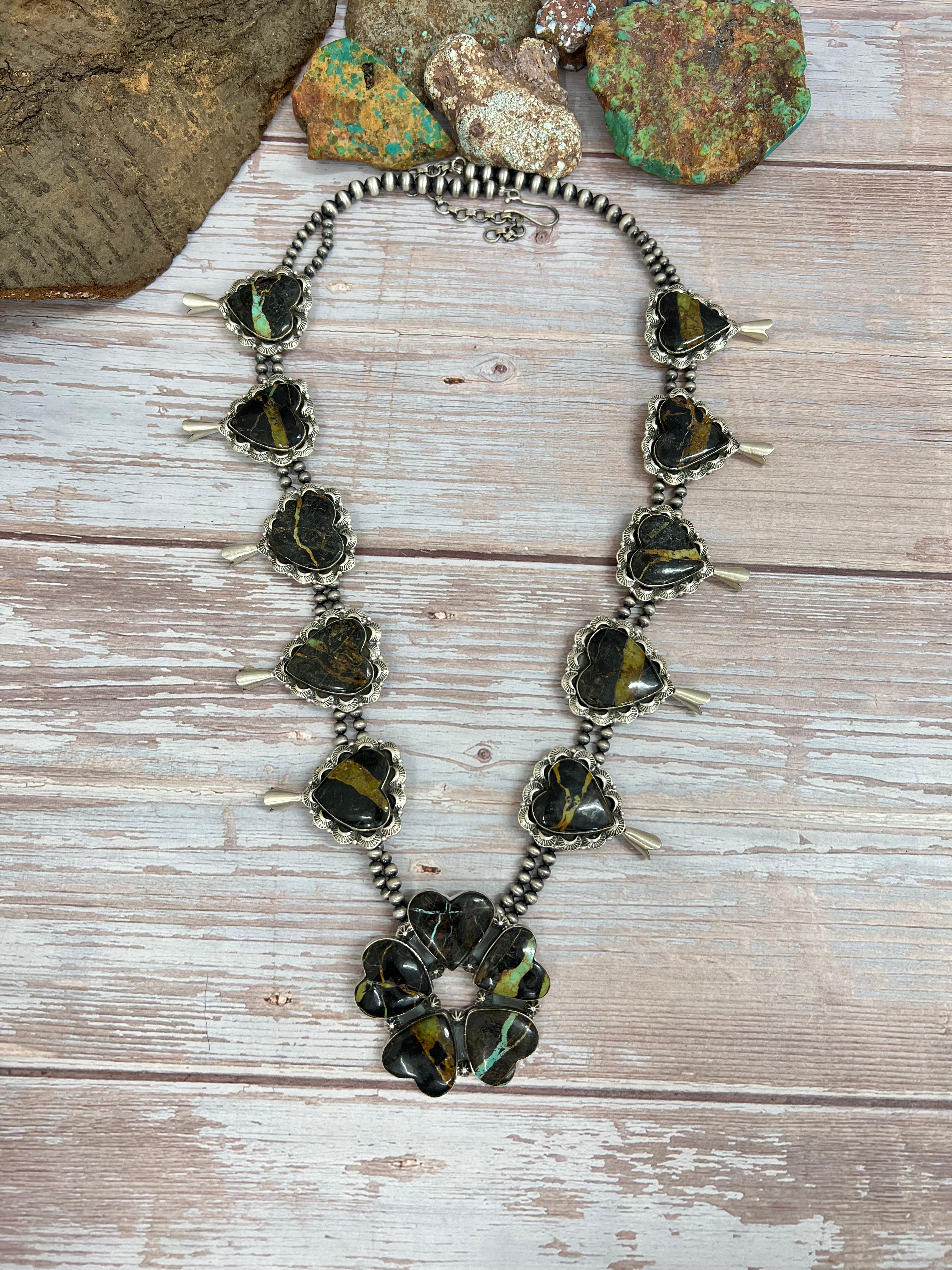 Handmade Sterling Silver Black Jack Beaded Necklace with Signed Nizhoni