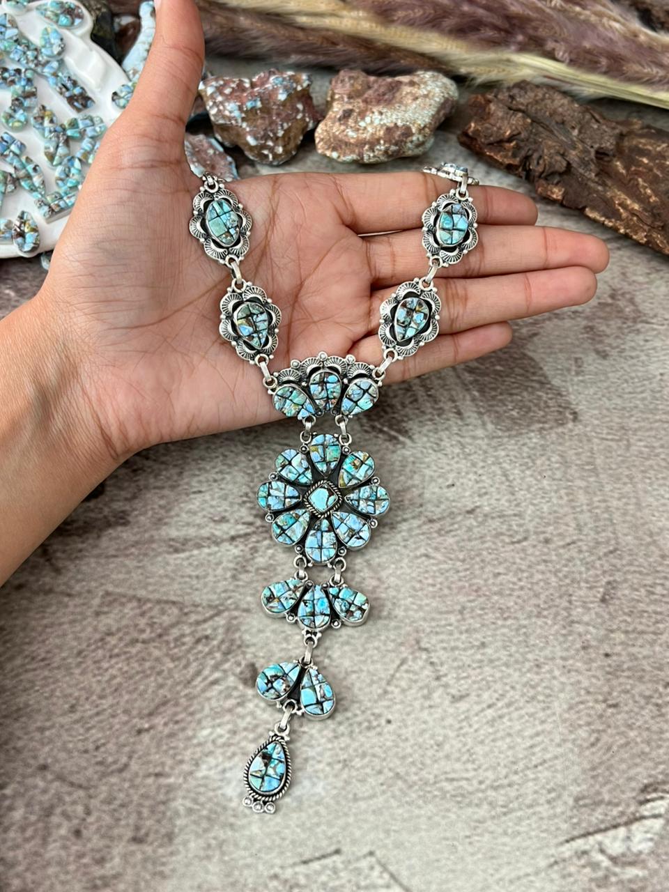 Handmade Sterling Silver 'Golden Hills Turquoise Cobble Collection' Necklace "Signed Nizhoni"