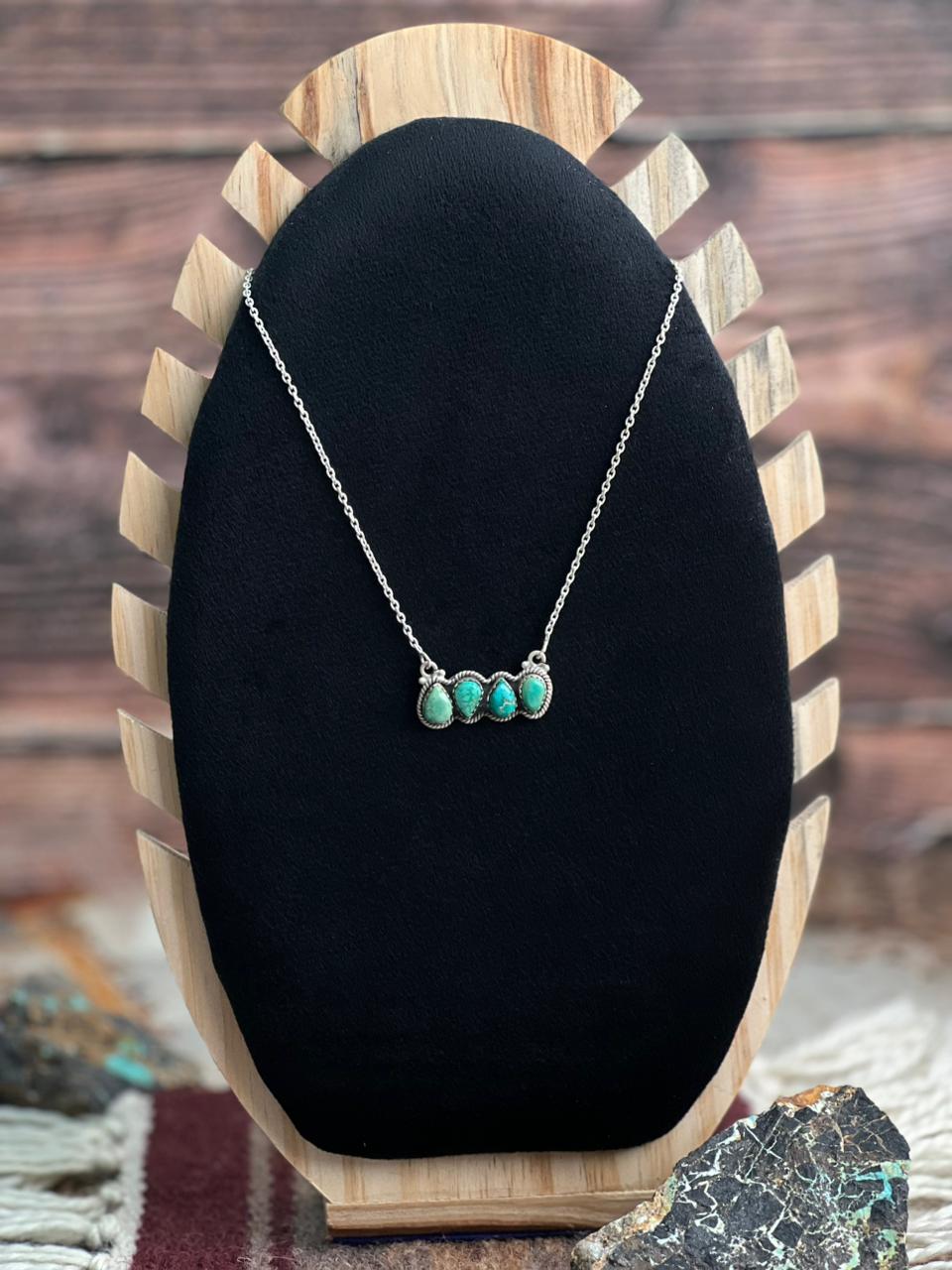 Handmade Sterling Silver Emerald Valley Turquoise Necklace "Signed Nizhoni"
