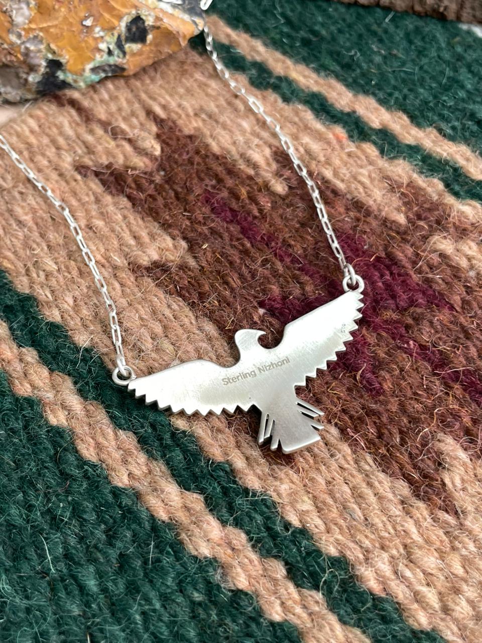 Handmade Sterling Silver ThunderBird Necklace "Signed Nizhoni" (1)