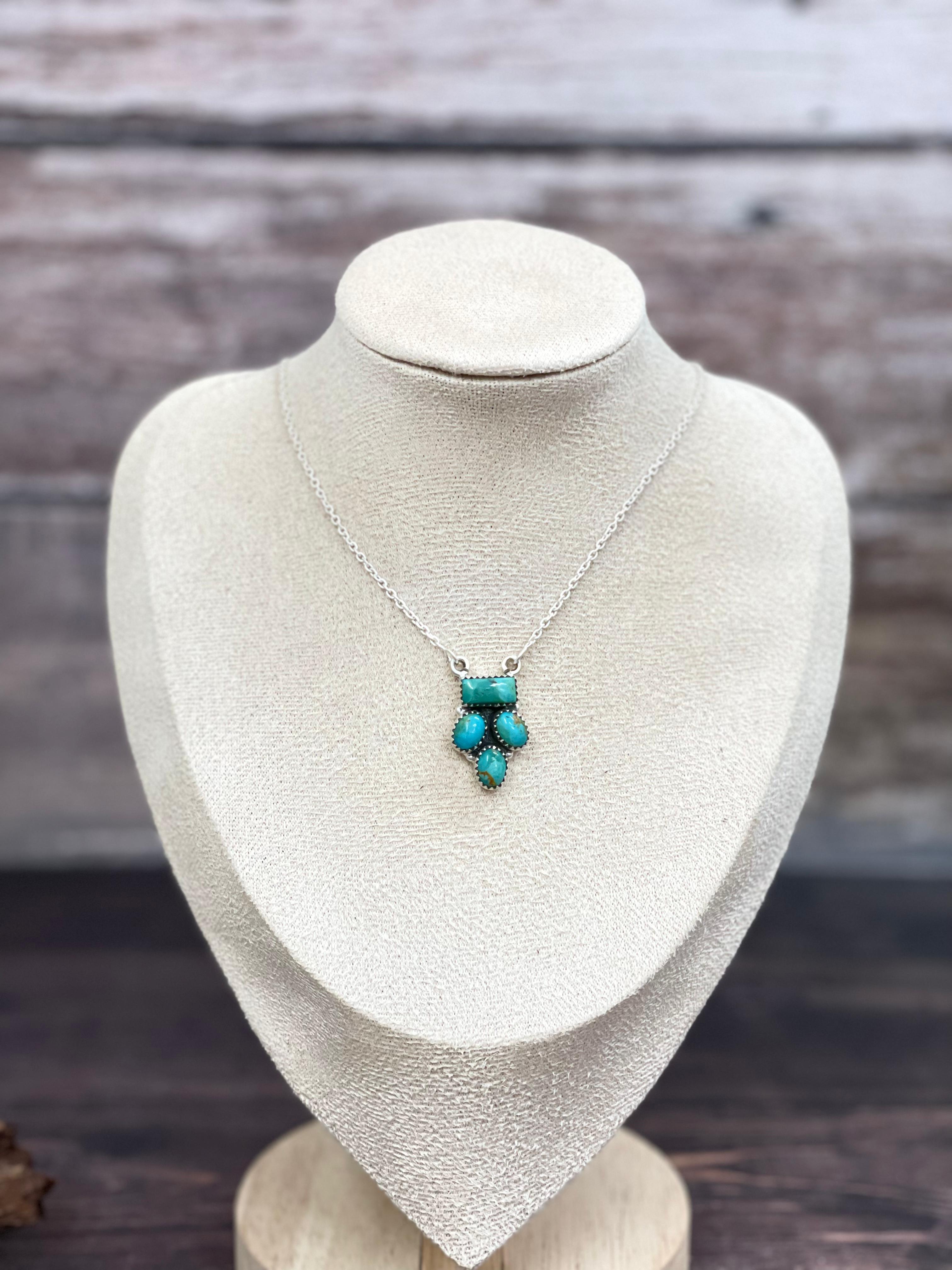 Handmade Sterling Silver Kingman Turquoise Necklace with Signed Nizhoni