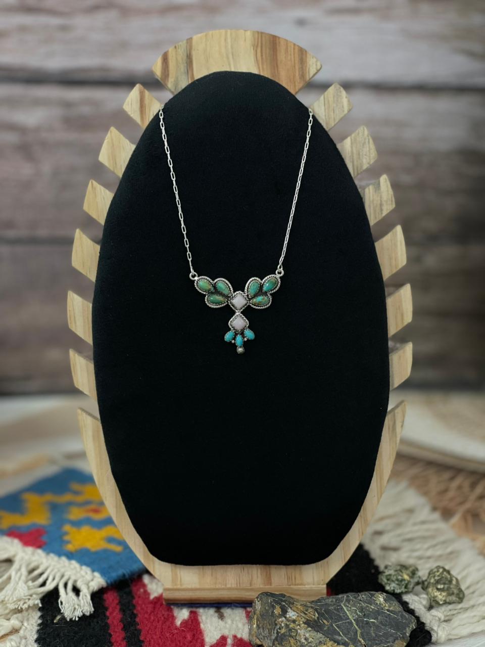 Handmade Sterling Silver Kingman with Pink Opal Necklace "Signed Nizhoni"