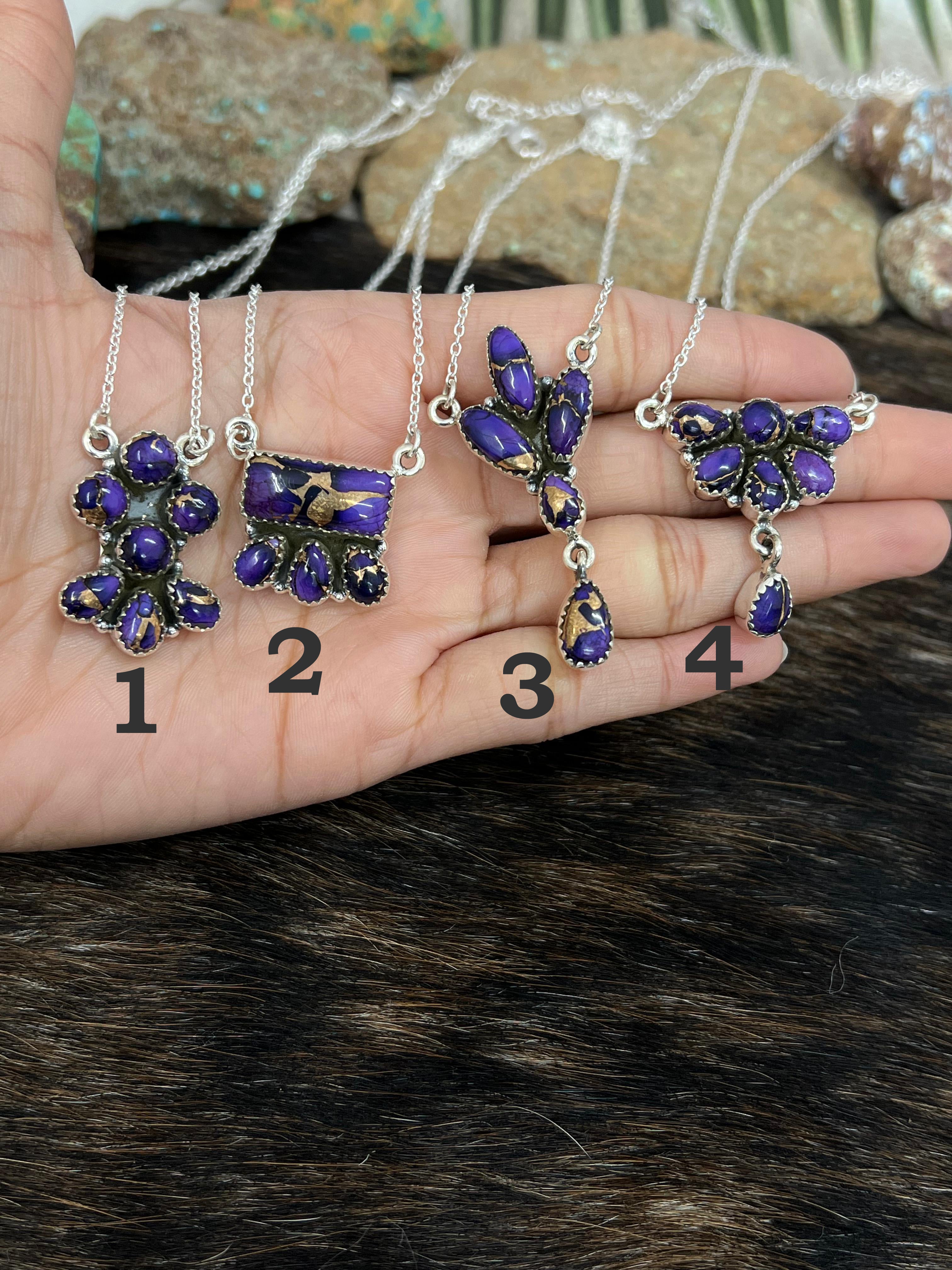 Handmade Sterling Silver Grape Dahlia Necklace with Signed Nizhoni