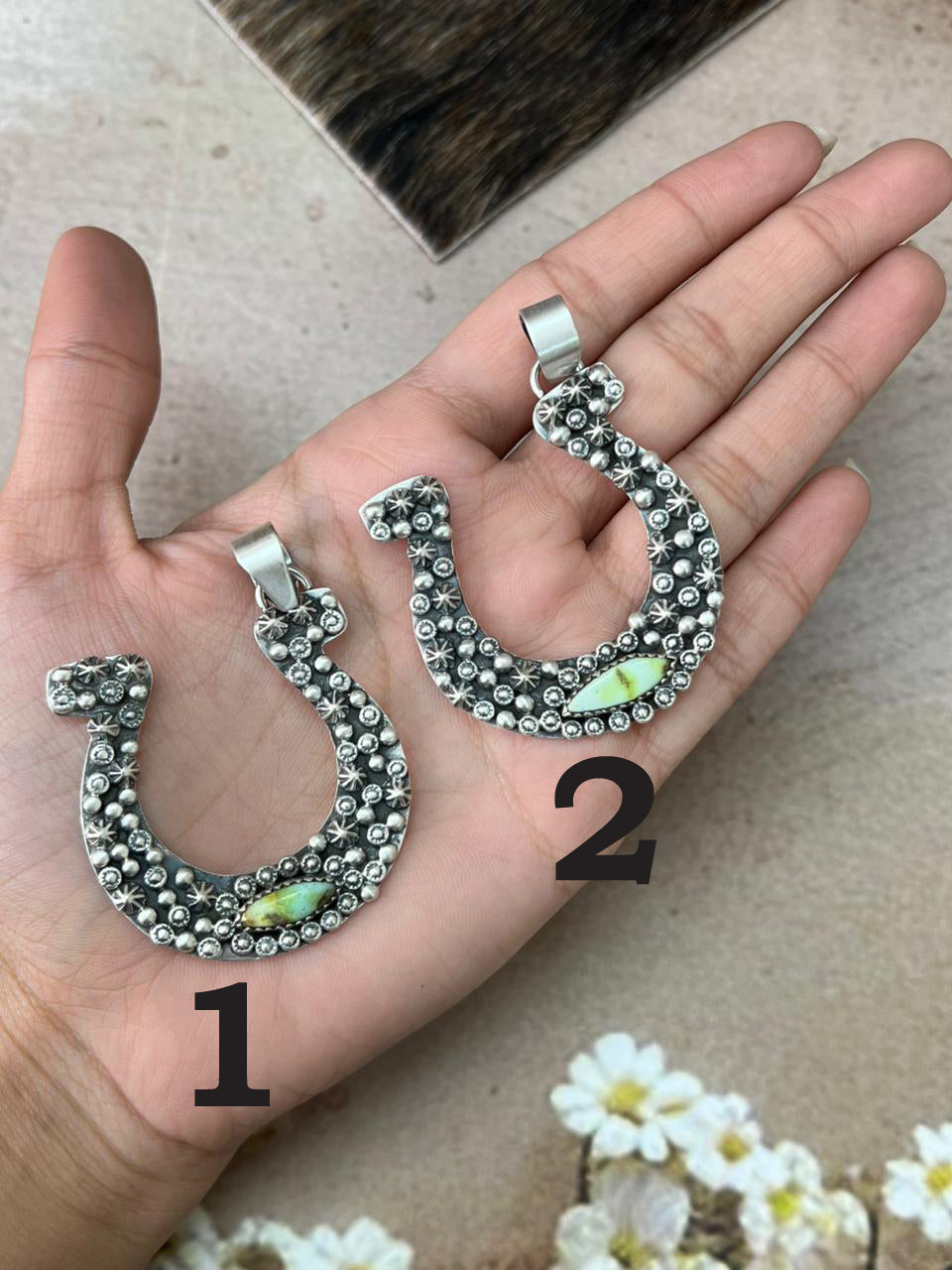 Handmade Sterling Silver Multi Stone Horse Shoe Pendant "Signed Nizhoni" (9)