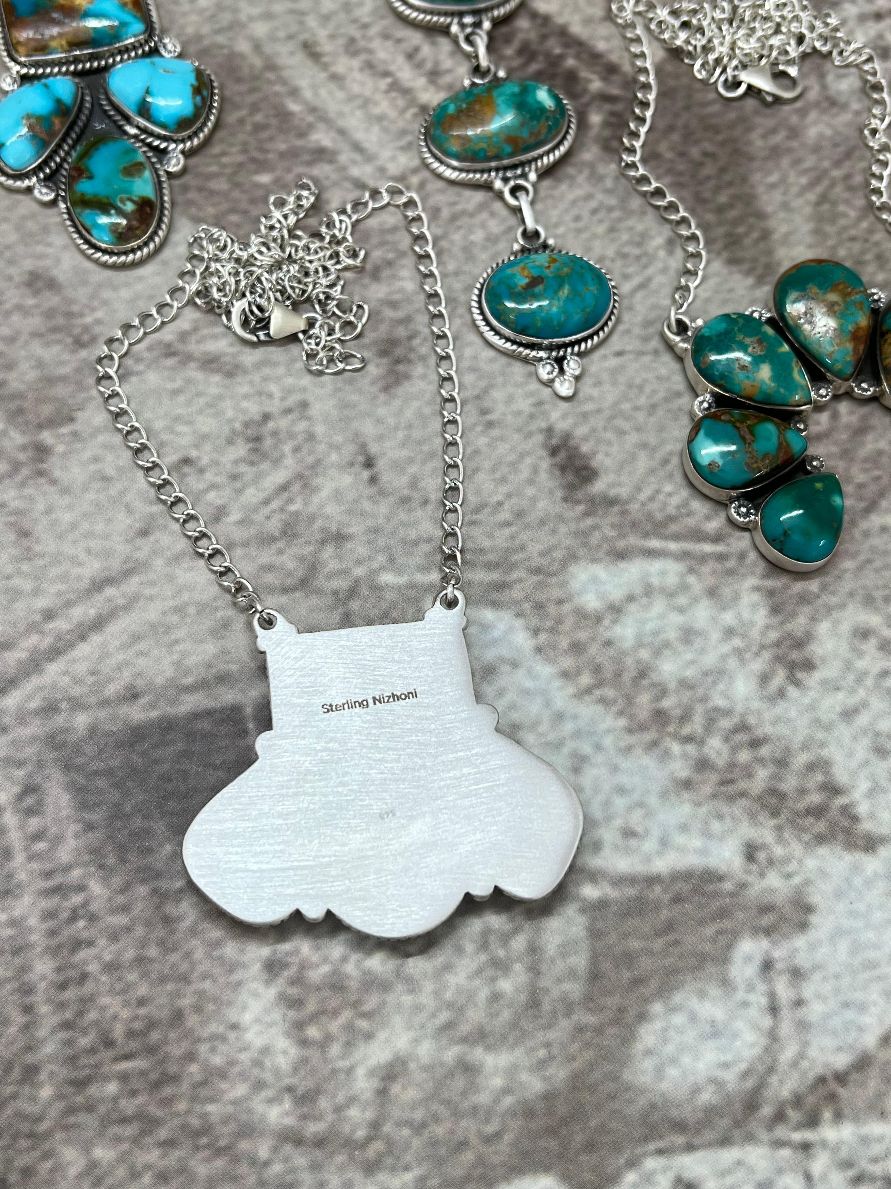 Handmade Sterling Silver Hardy Pit Necklace with Signed Nizhoni