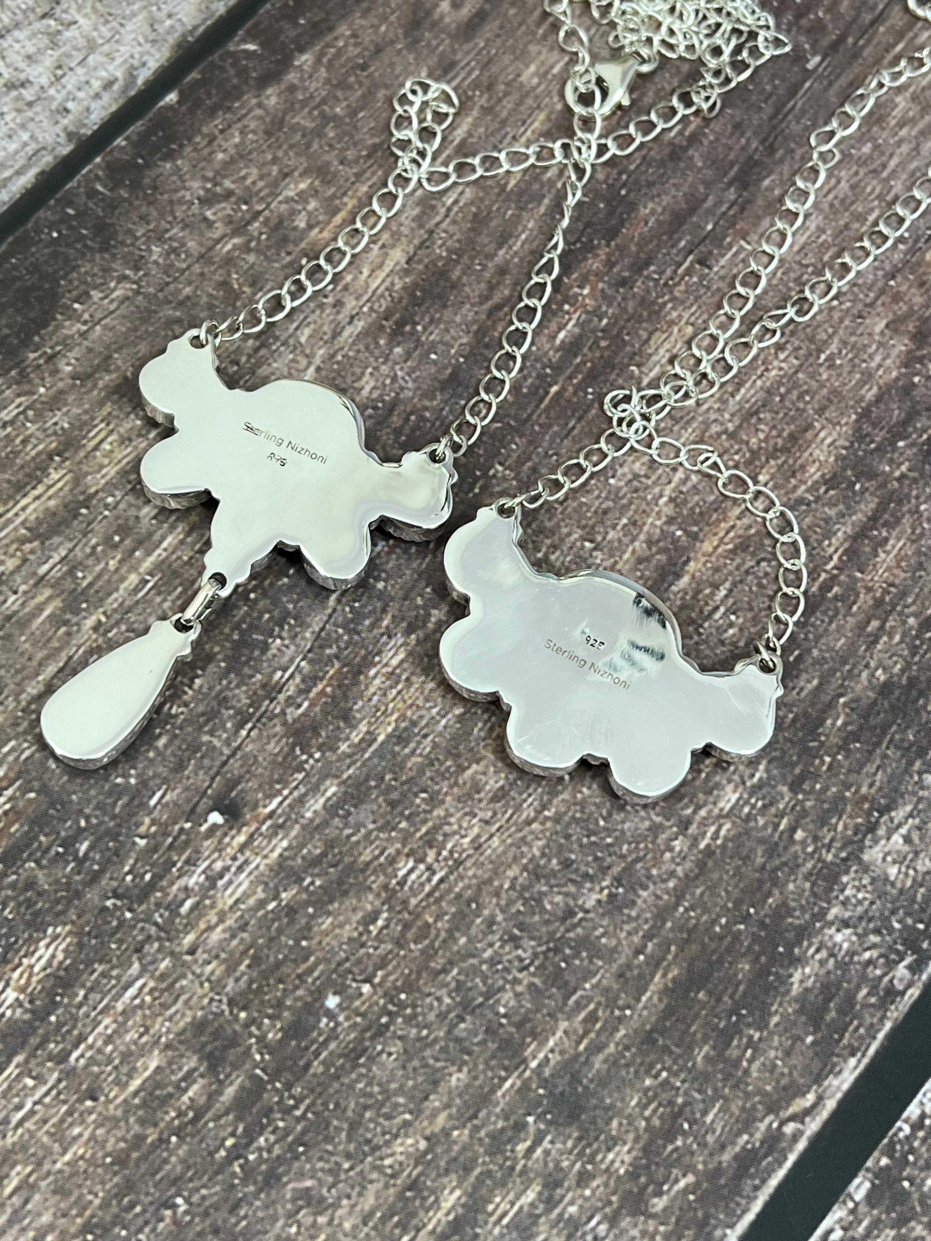 Handmade Sterling Silver Dahlia Rose with Druzy, Peacock Dahlia with Druzy Necklace with Signed Nizhoni