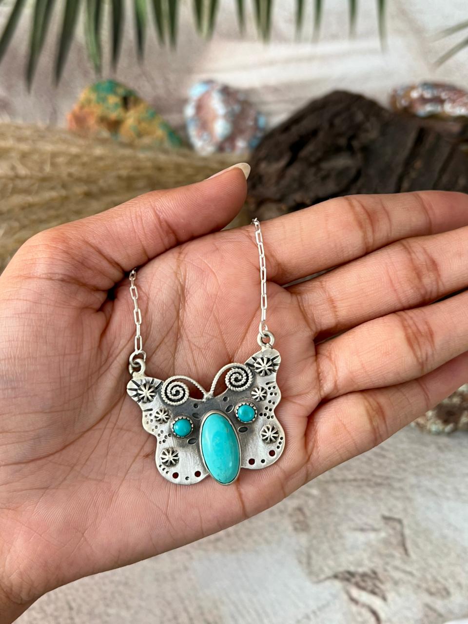 Handmade Sterling Silver Kingman Turquoise Necklace "Signed Nizhoni"