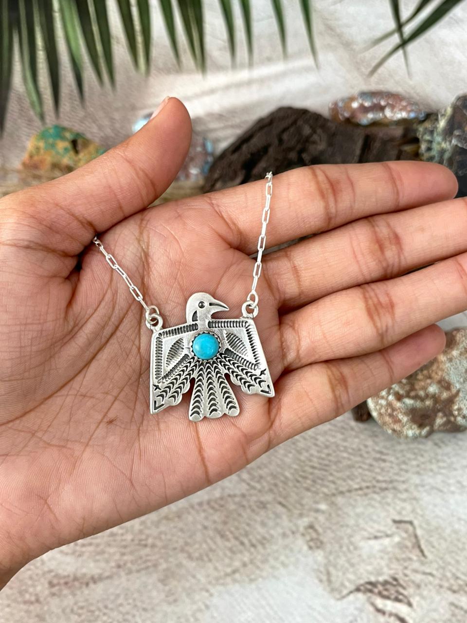 Handmade Sterling Silver Kingman Turquoise Necklace "Signed Nizhoni"