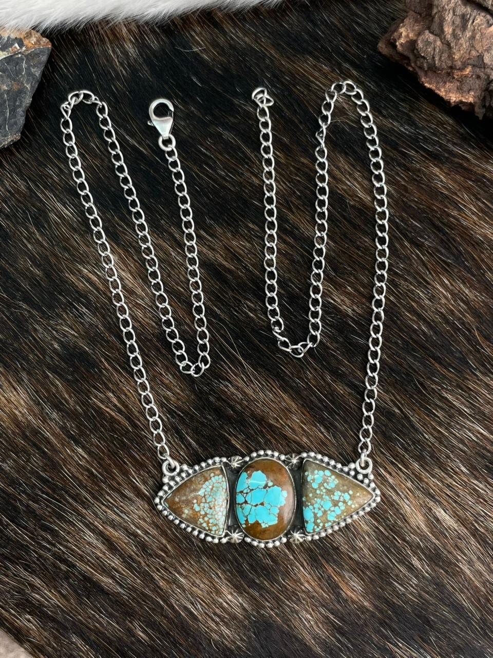Handmade Sterling Silver Number 8 Turquoise Necklace "Signed Nizhoni"