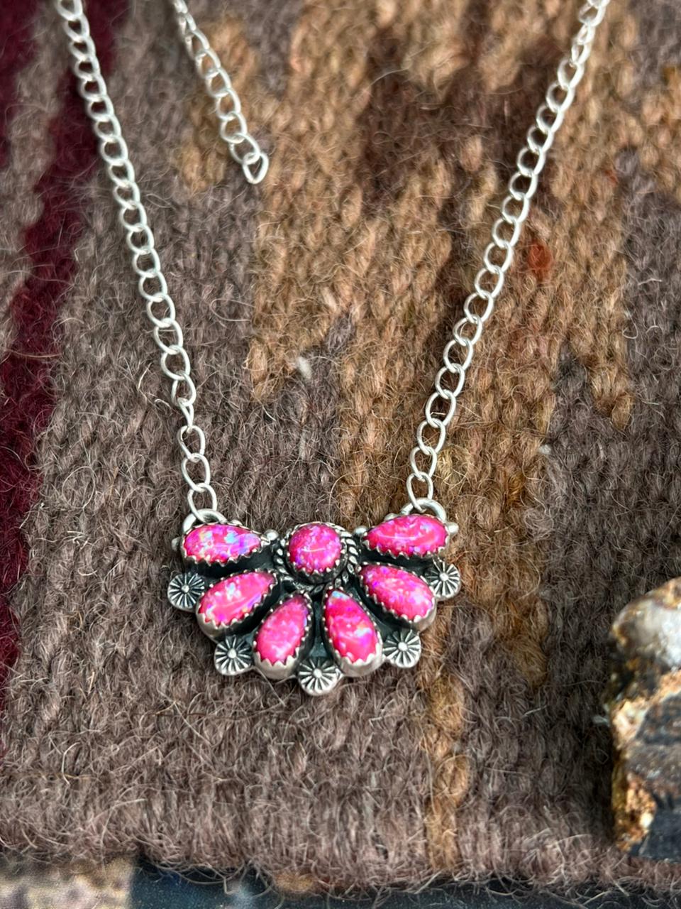 Handmade Sterling Silver Hot Pink Necklace "Signed Nizhoni"