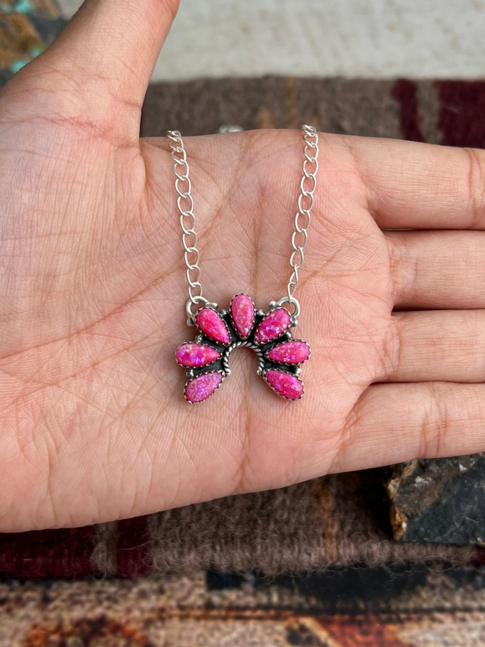 Handmade Sterling Silver Hot Pink Necklace "Signed Nizhoni"