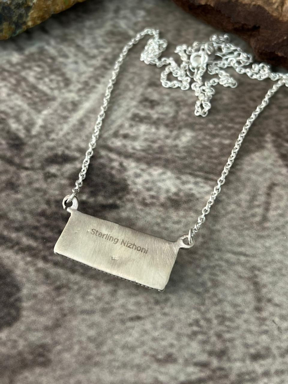 Handmade Sterling Silver Cotton Candy Cobble Stone Bar Necklace "Signed Nizhoni"