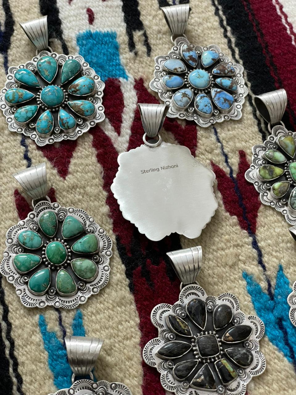 Handmade Sterling Silver Multi Stone Pendant "Signed Nizhoni"