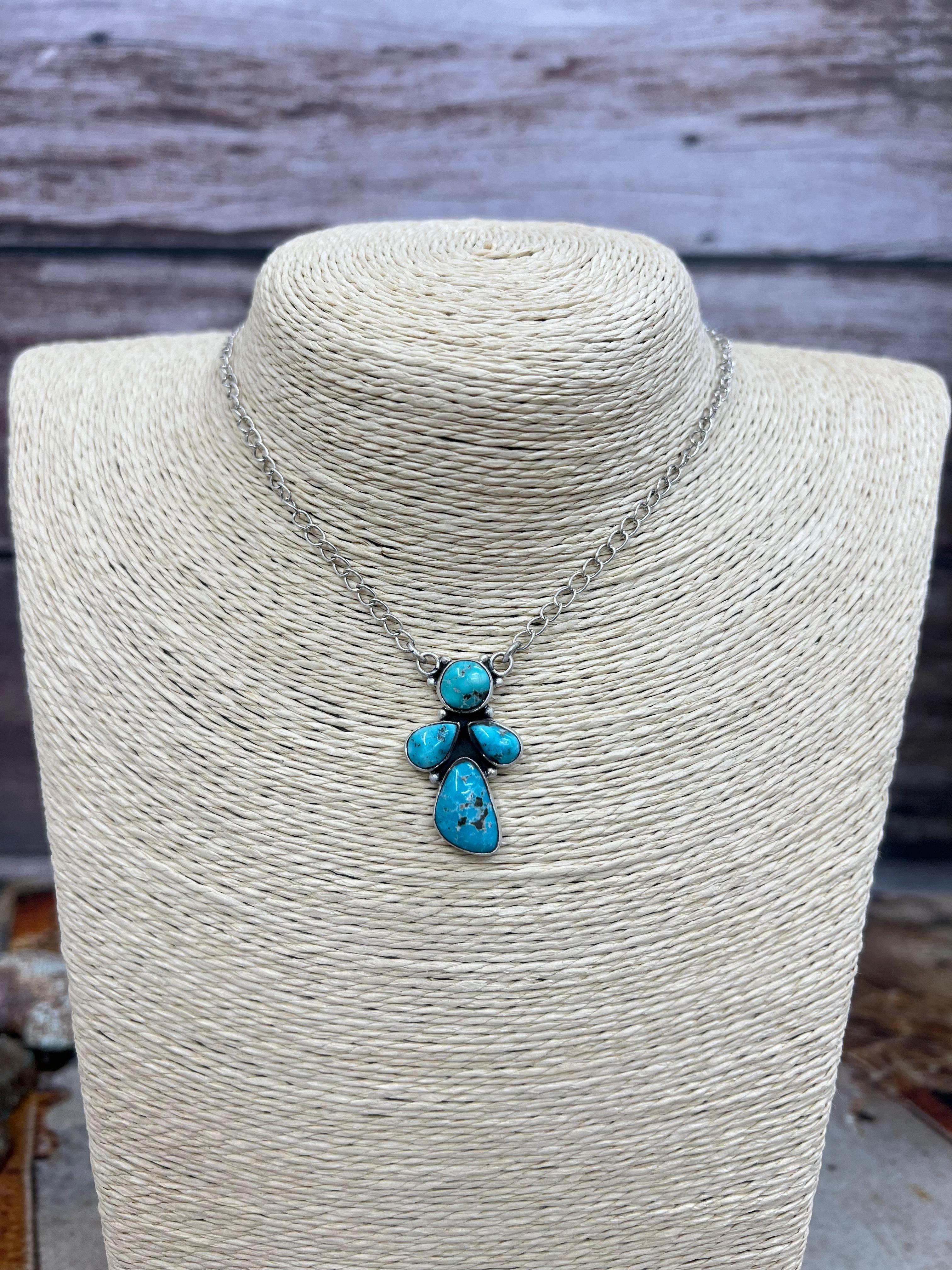 Handmade Sterling Silver White Water Turquoise Necklace Signed Nizhoni