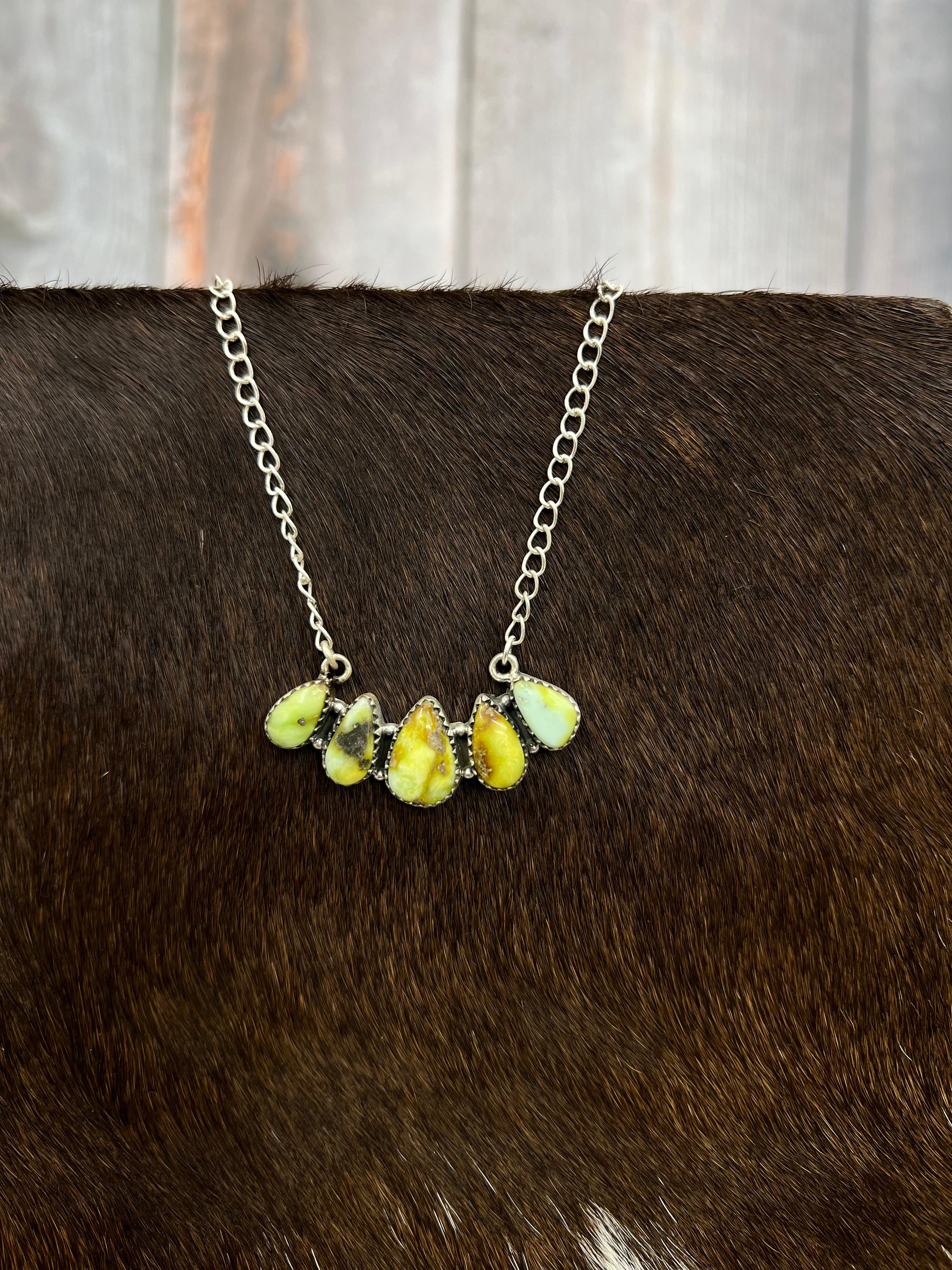 Handmade Sterling Silver Palomino Turquoise Necklace with Signed Nizhoni