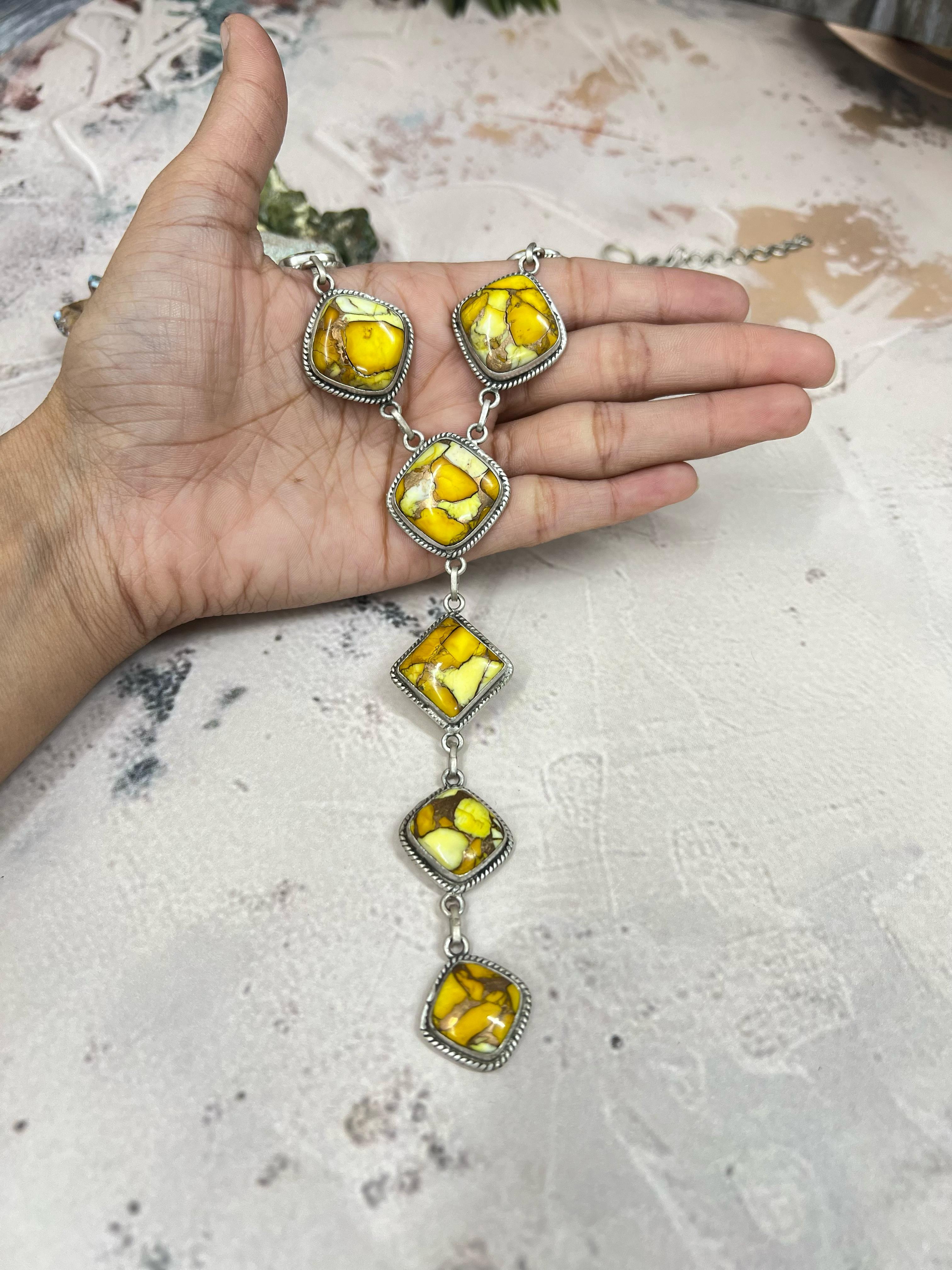 Handmade Sterling Silver Honey Dahlia Necklace with Signed Nizhoni