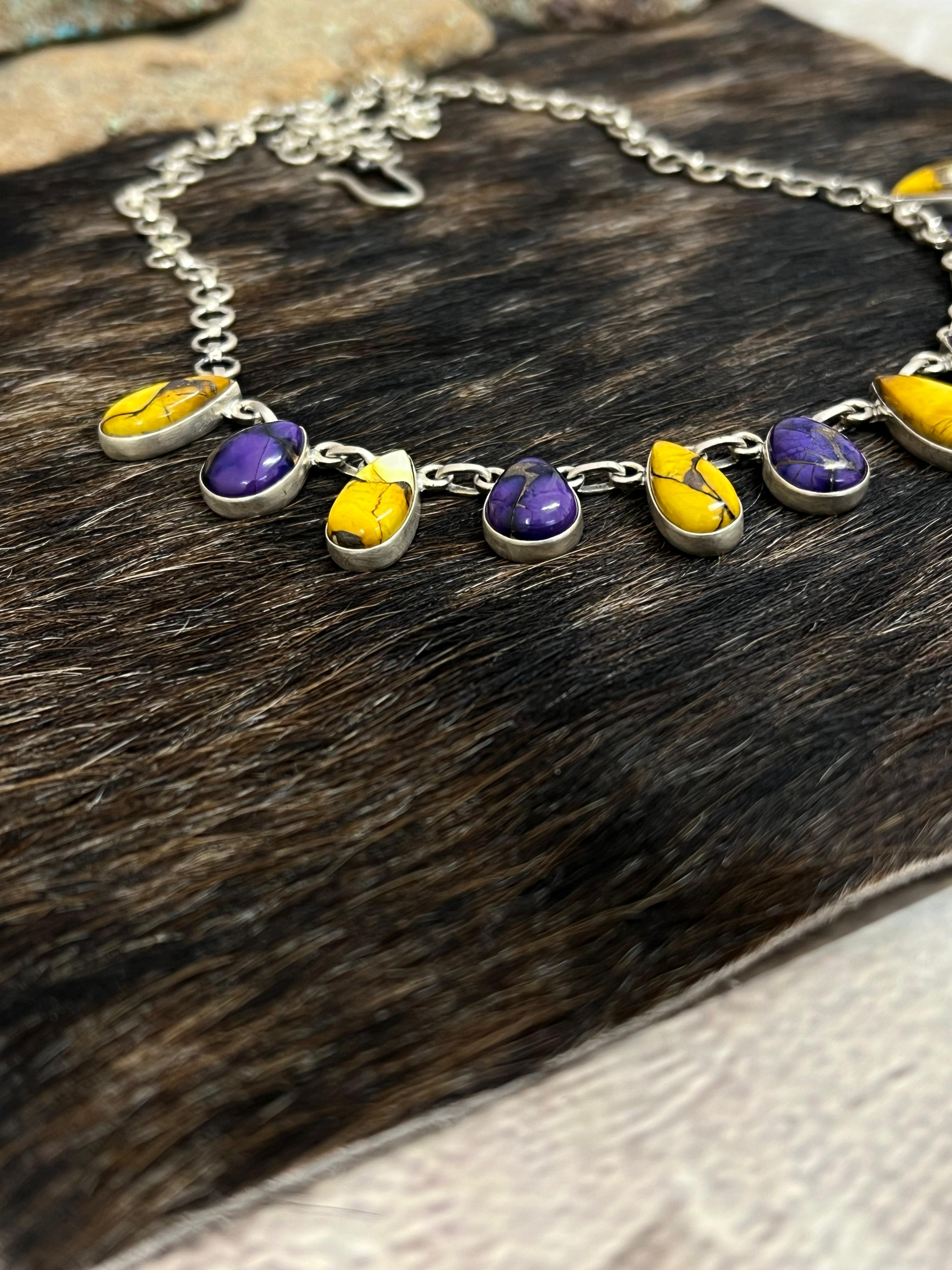 Handmade Sterling Silver Grape Dahlia, Honey Dahlia Necklace with Signed Nizhoni