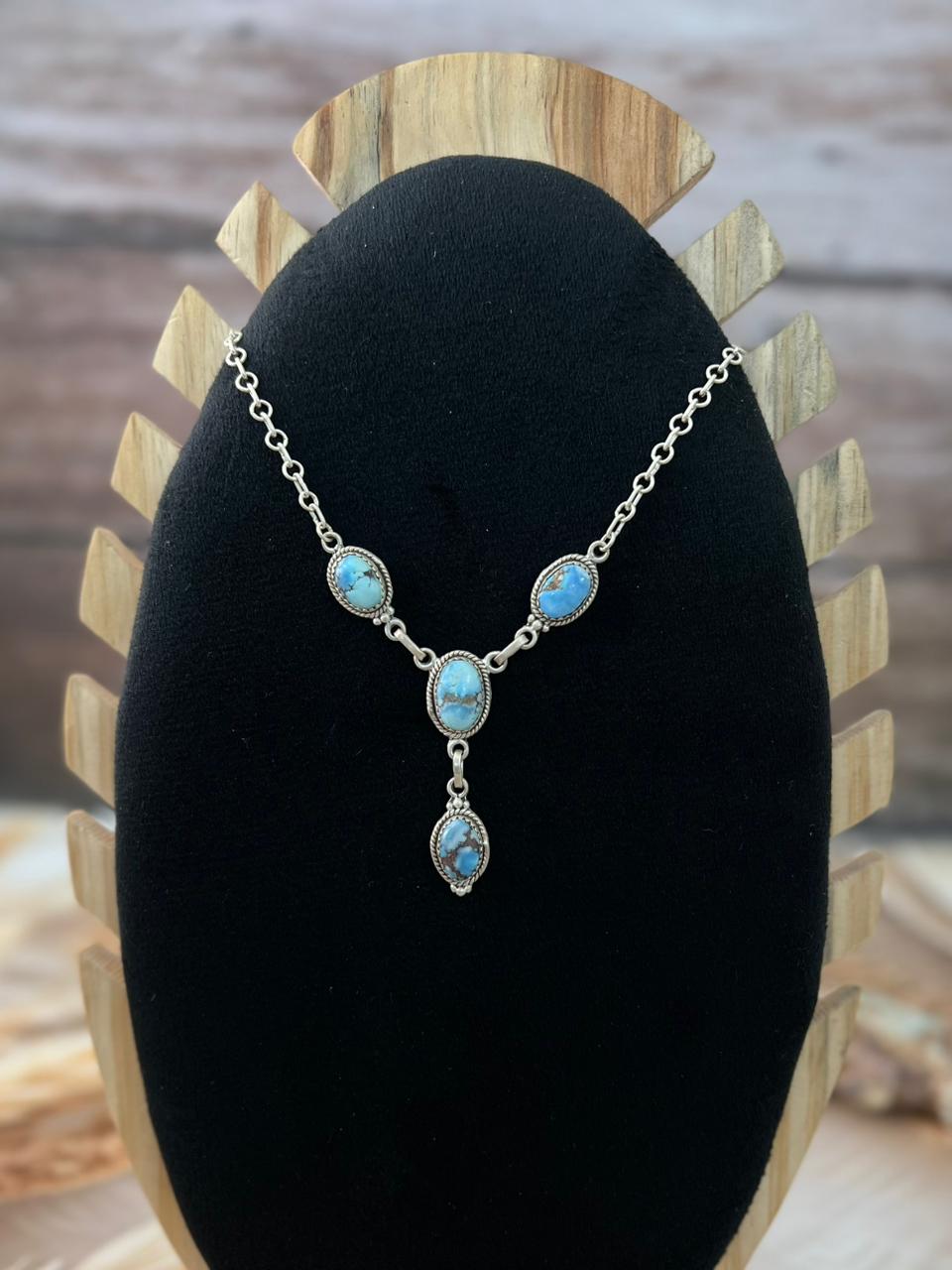 Handmade Sterling Silver Golden Hills Turquoise Necklace "Signed Nizhoni"