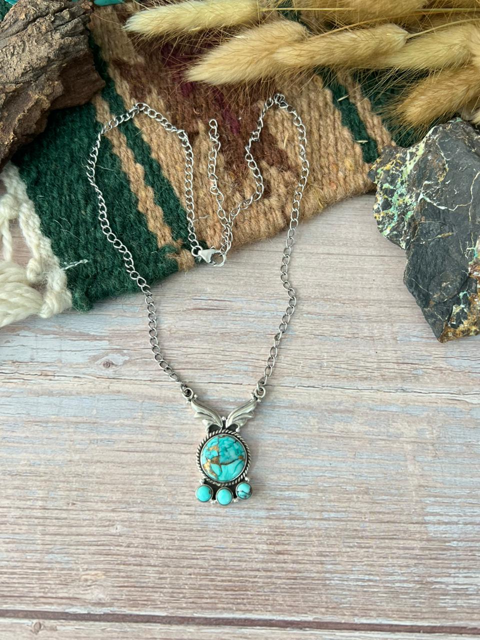 Handmade Sterling Silver Mint Dahlia Collection: Necklace "Signed Nizhoni"