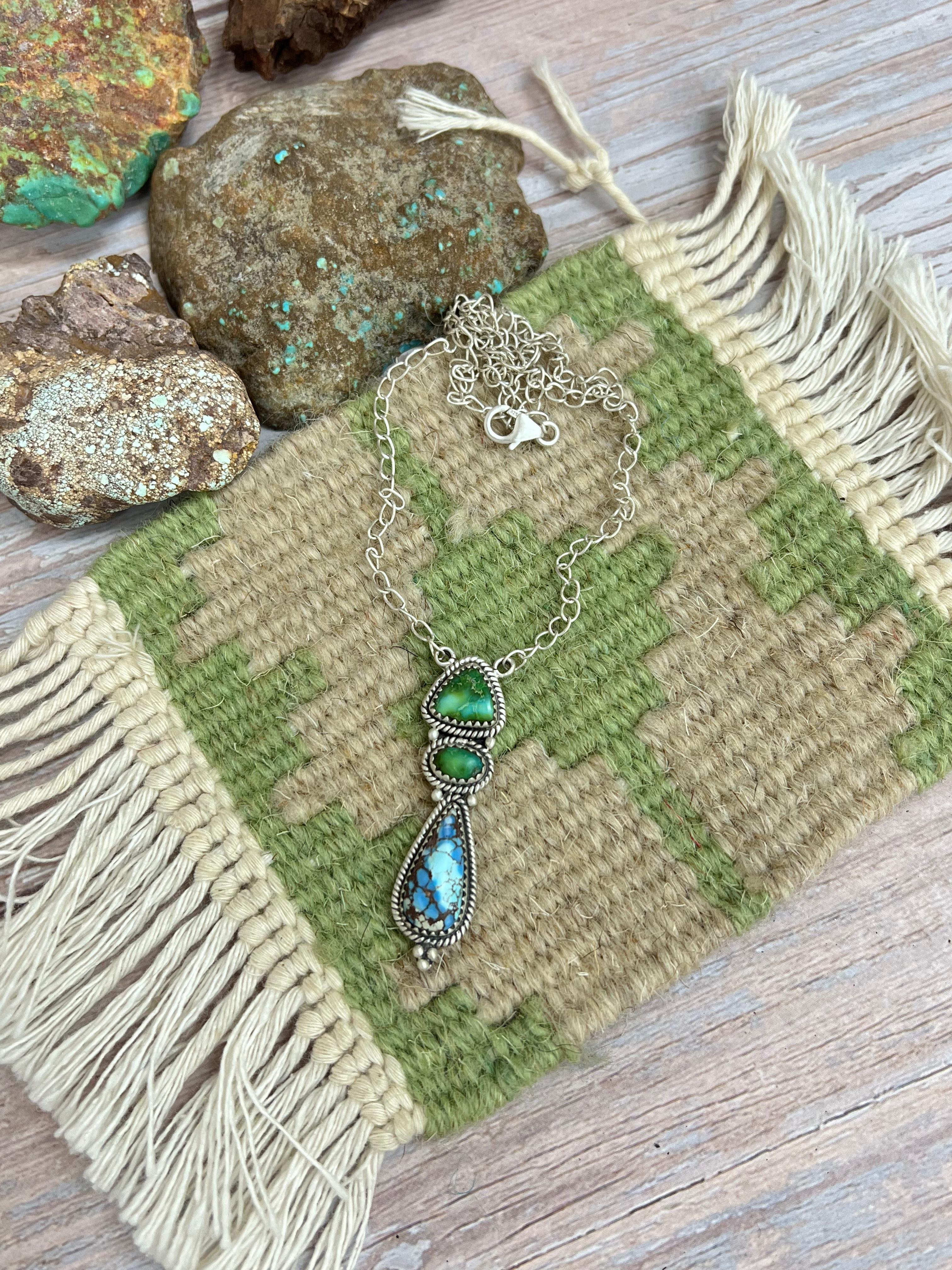 Handmade Sterling Silver Golden Hills Turquoise, Sonoran Mountain Turquoise Necklace with Signed Nizhoni