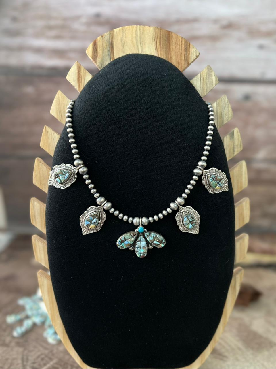 Handmade Sterling Silver 'Golden Hills Turquoise Cobble Collection' Beaded Necklace "Signed Nizhoni"