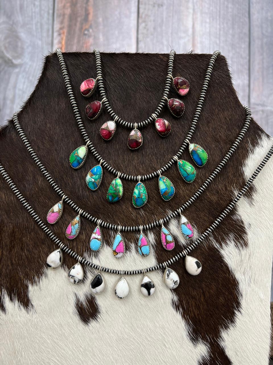 Handmade Sterling Silver Multi Stone Beaded Necklace with Signed Nizhoni