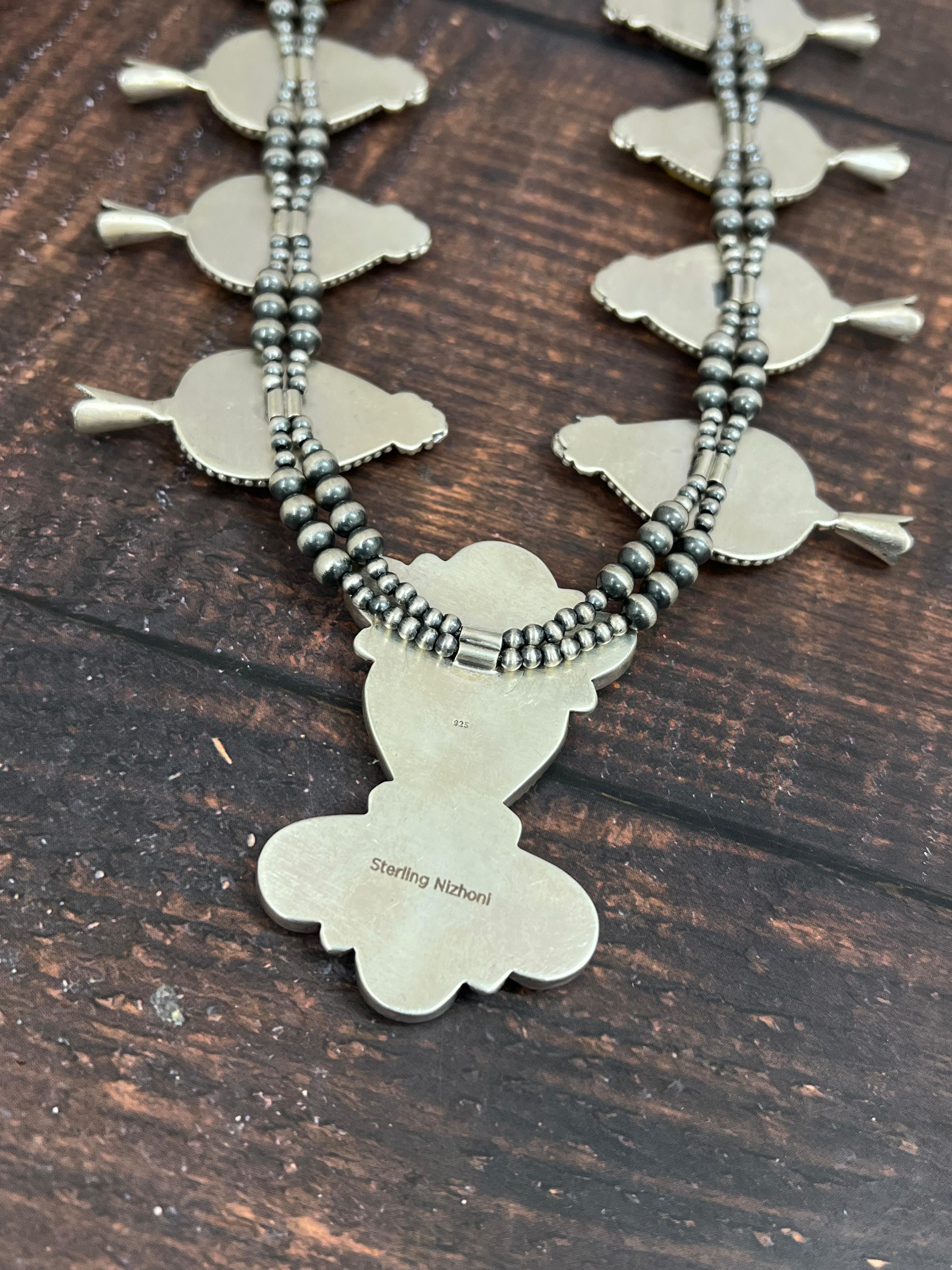 Handmade Sterling Silver Honey Dahlia Necklace with Signed Nizhoni