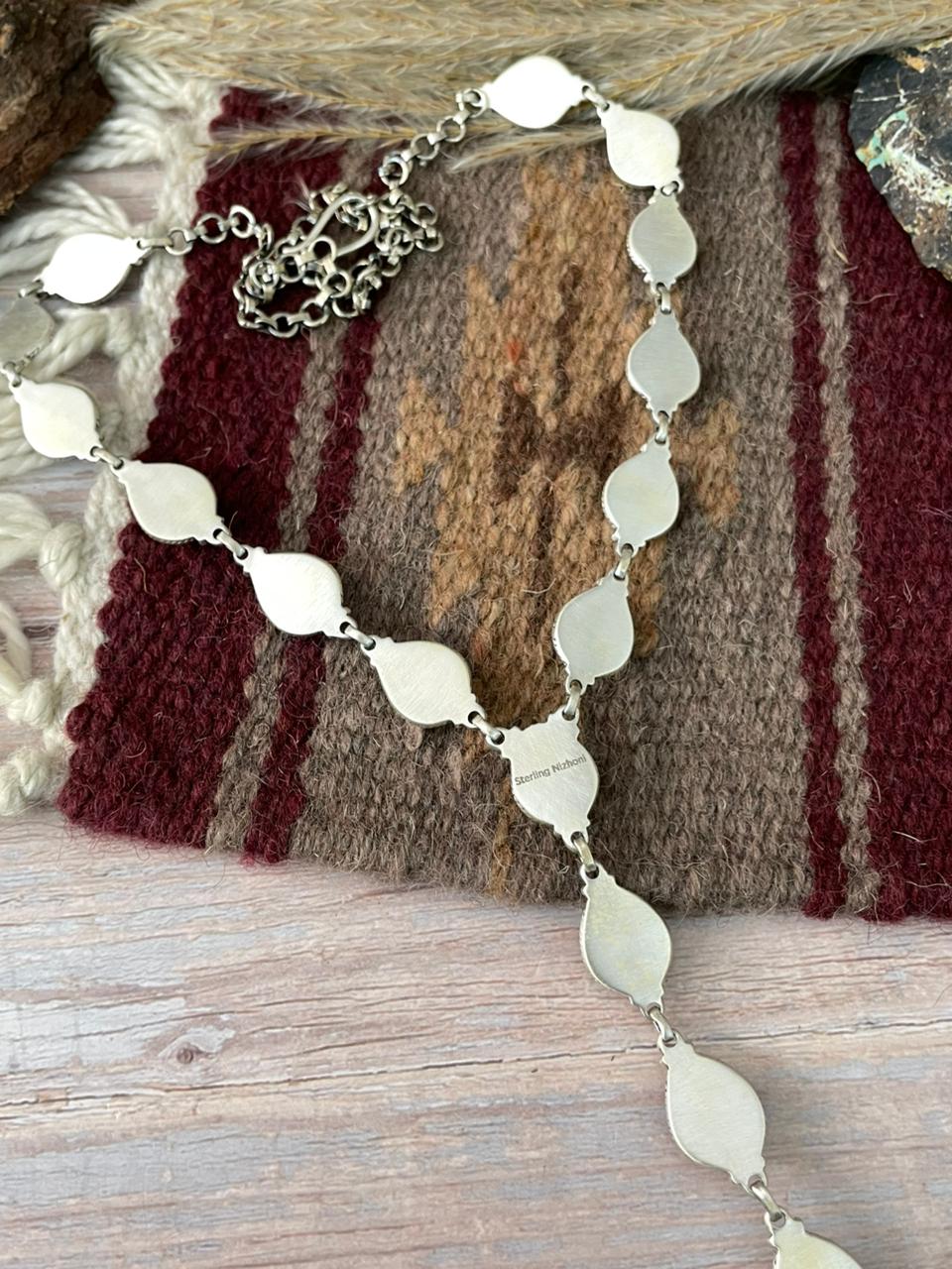 Handmade Sterling Silver Black Onyx 'Y Shaped' Necklace "Signed Nizhoni"