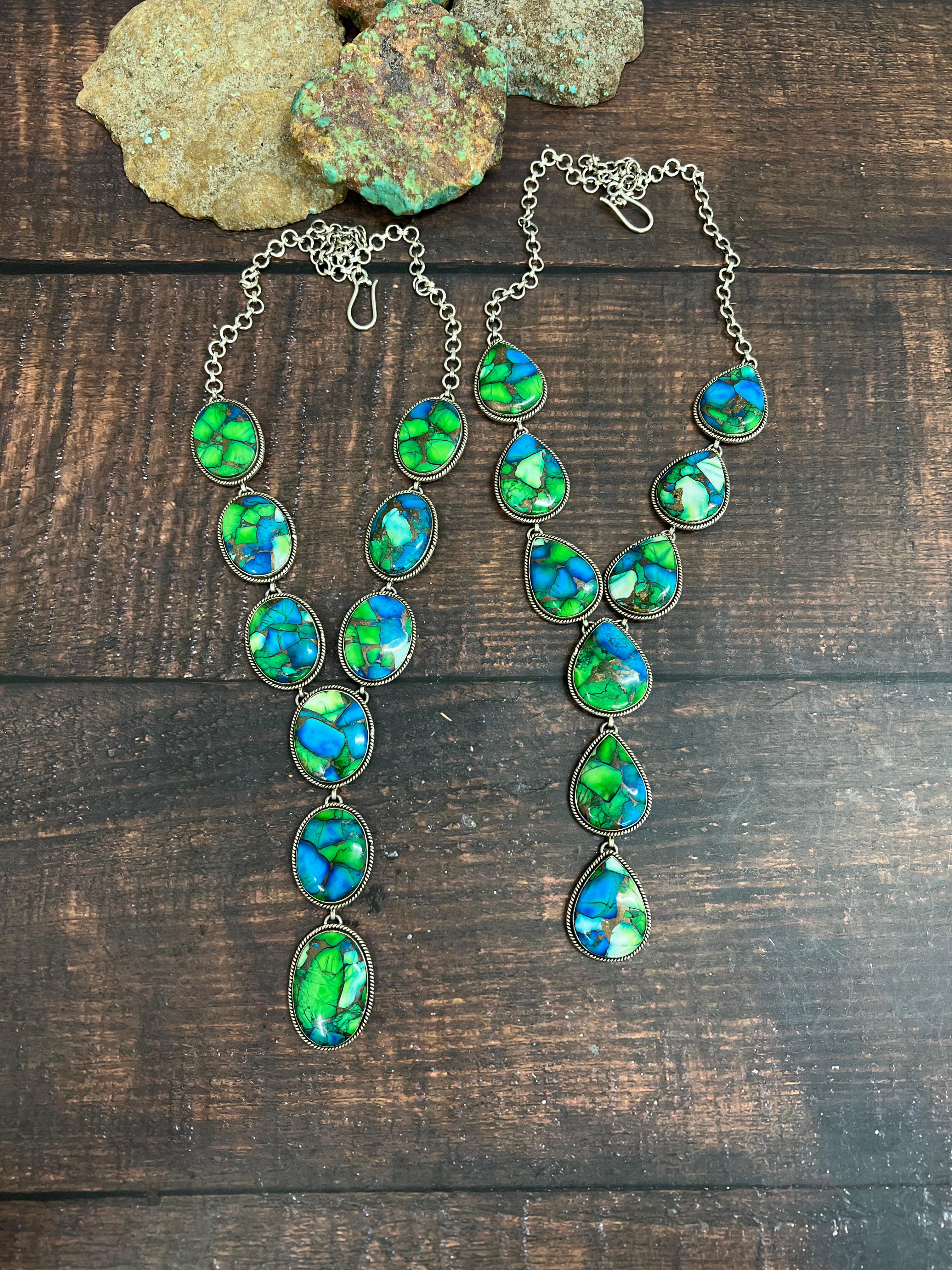 Handmade Sterling Silver Peacock Dahlia Necklace with Signed Nizhoni