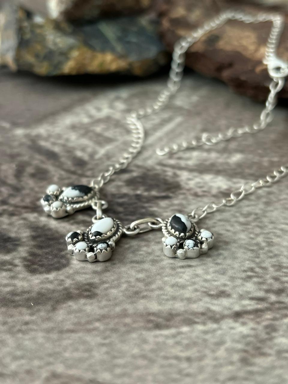 Handmade Sterling Silver White Buffalo Necklace "Signed Nizhoni"