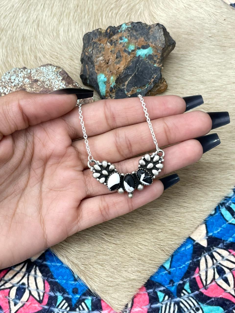 Handmade Sterling Silver White Buffalo Necklace "Signed Nizhoni"