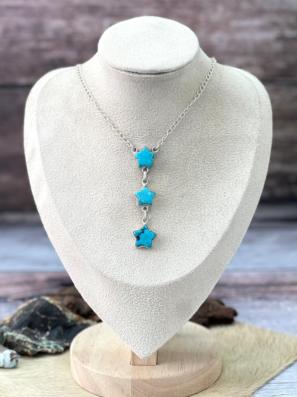 Handmade Sterling Silver Blue Turquoise Star Necklace "Signed Nizhoni"