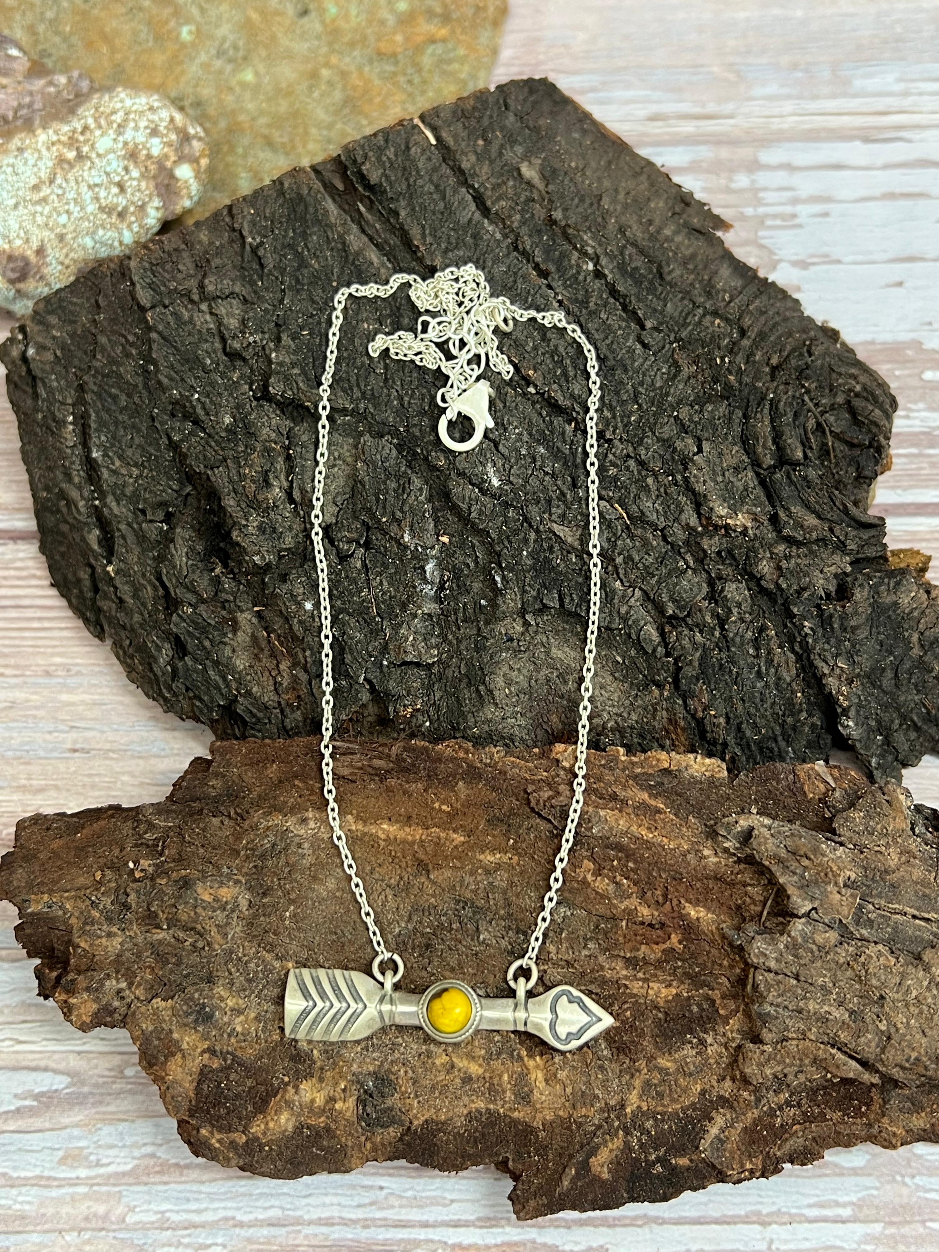 Handmade Sterling Silver Honey Dahlia Arrow Necklace with Signed Nizhoni