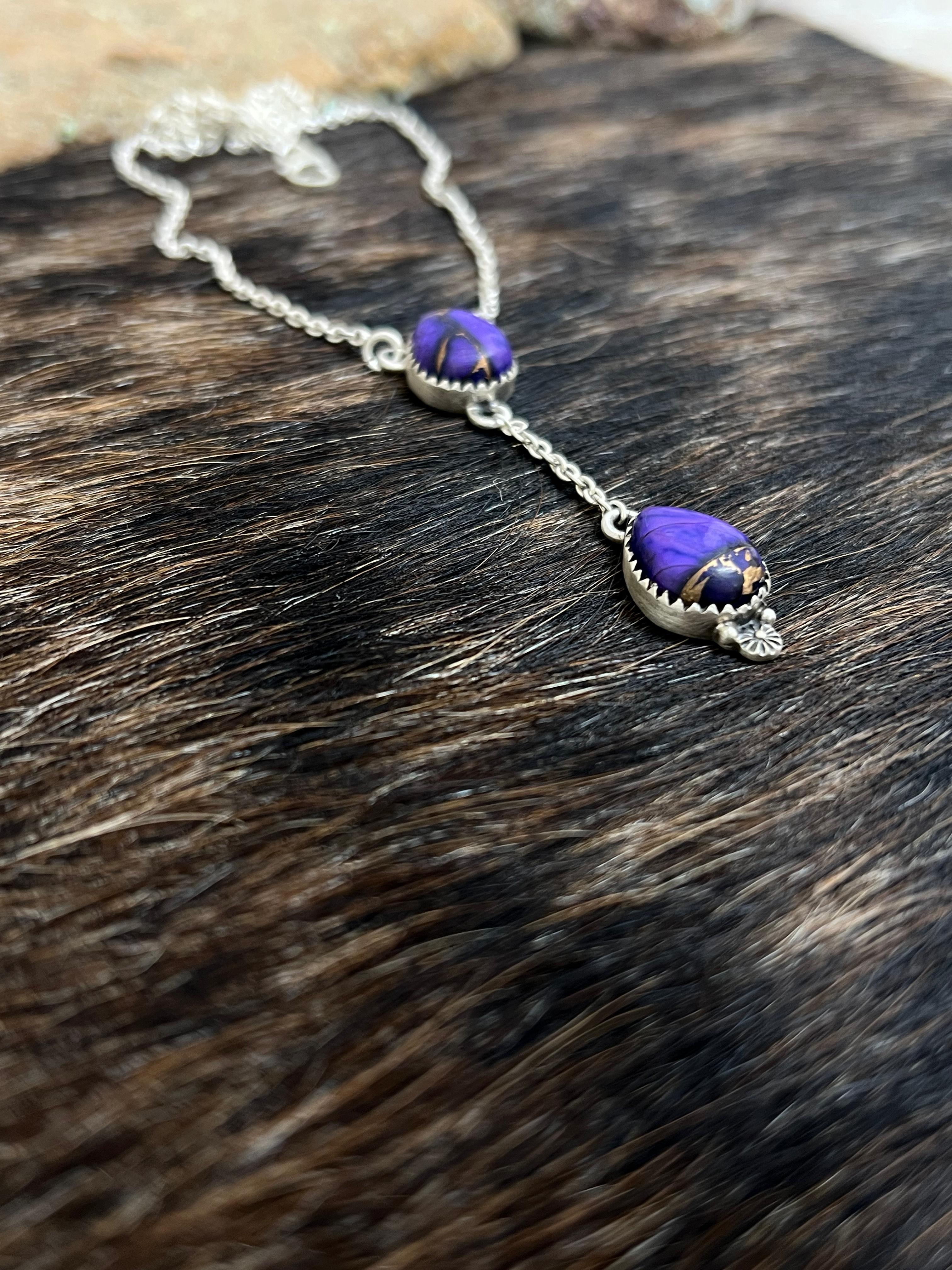 Handmade Sterling Silver Grape Dahlia Necklace with Signed Nizhoni