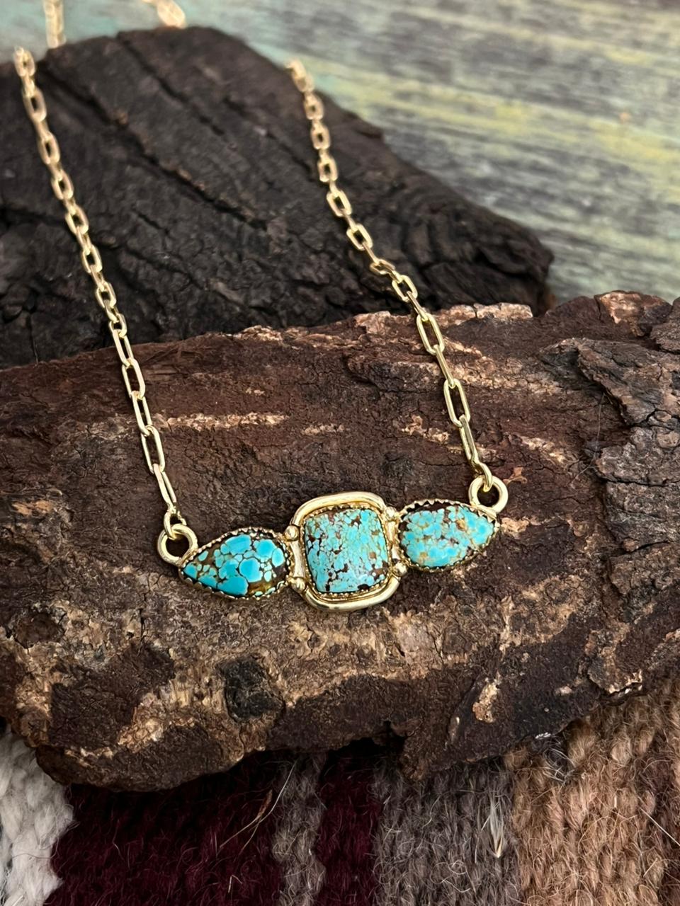“The Golden Collection” Handmade Number 8 Turquoise with Gold Bar Necklace