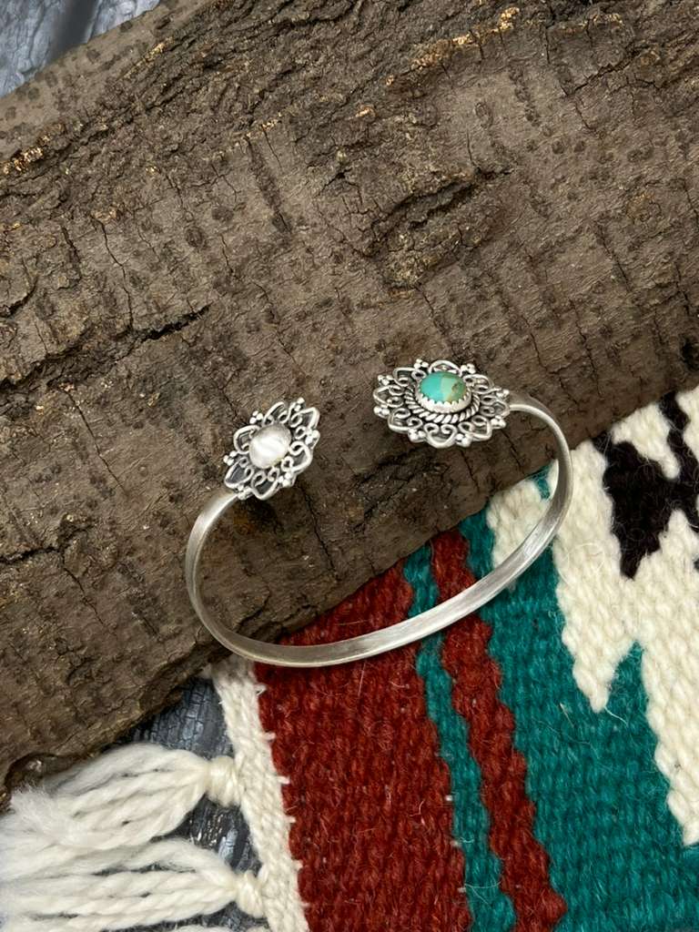 Handmade Sterling Silver Kingman Turquoise Bracelet with Signed Nizhoni