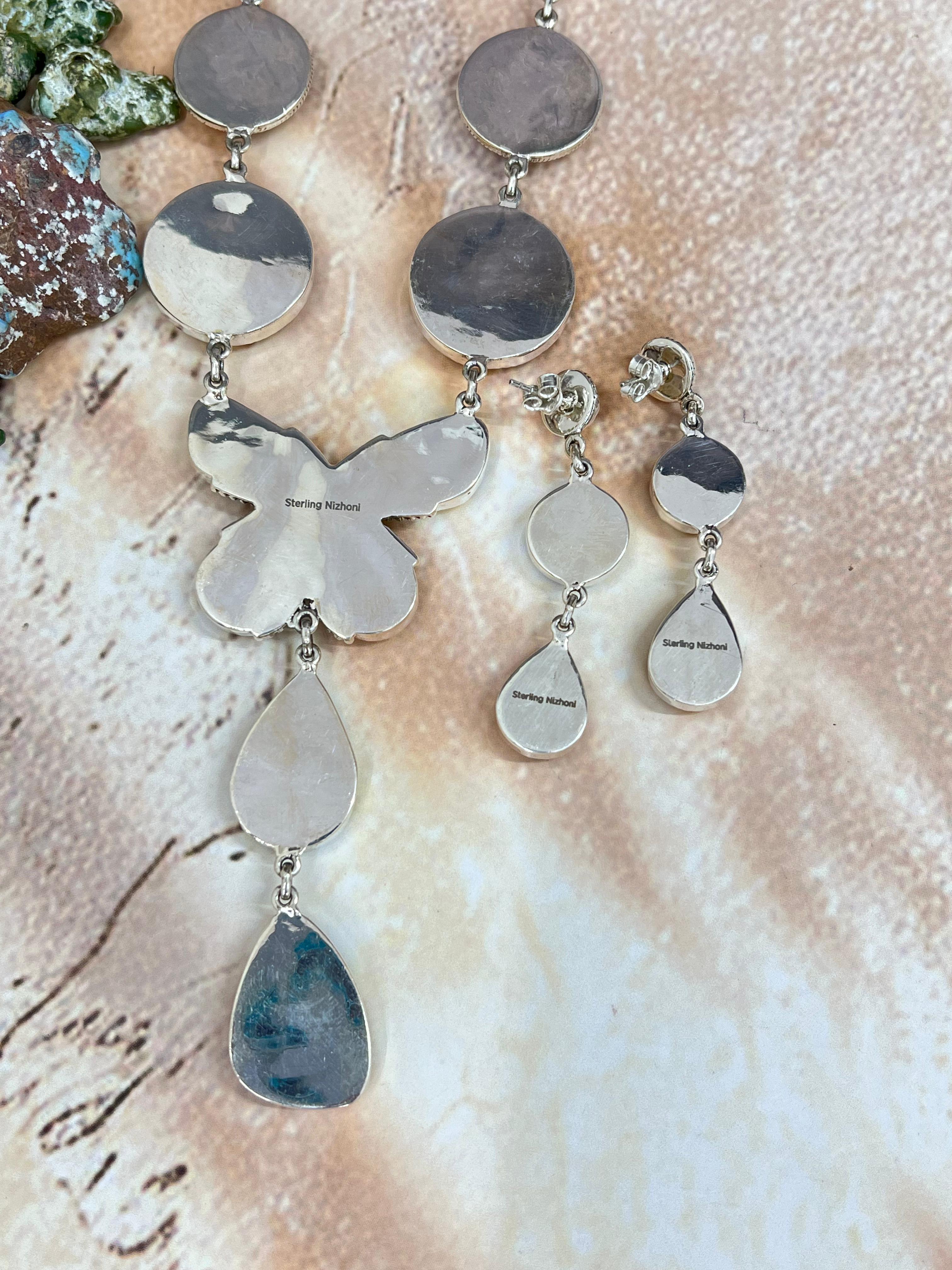 Handmade Sterling Silver Honey Dahlia Necklace Earrings Set, Signed Nizhoni