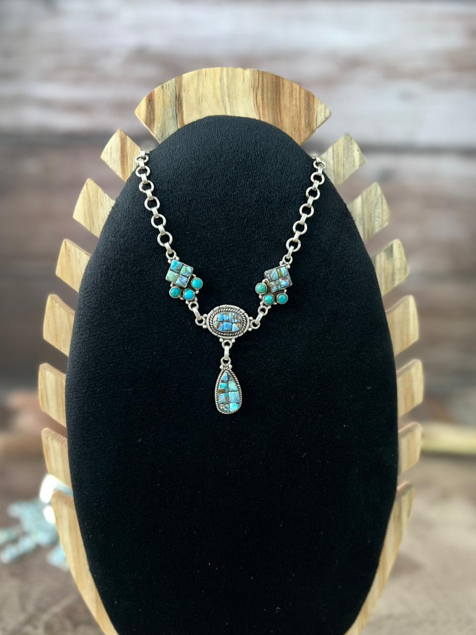 Handmade Sterling Silver 'Golden Hills Turquoise Cobble Collection' Necklace "Signed Nizhoni"