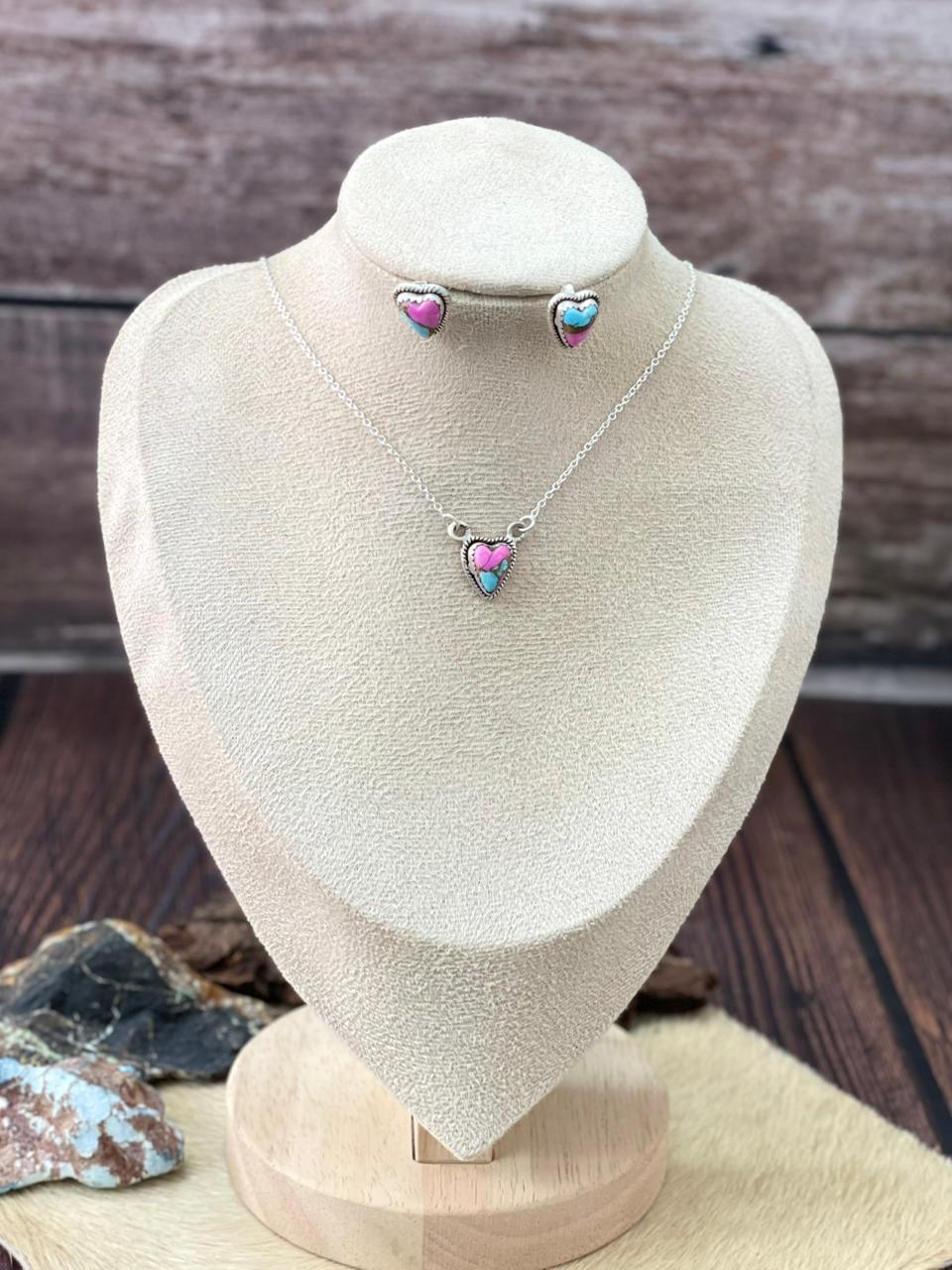Handmade Sterling Silver Cotton Candy Necklace Earrings Set "Signed Nizhoni"