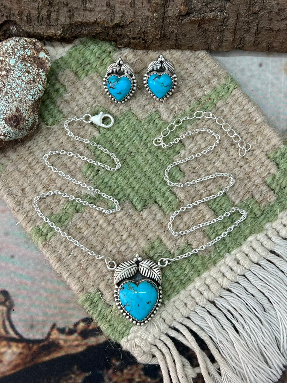 Handmade Sterling Silver Blue Matrix Necklace Earrings Set "Signed Nizhoni"