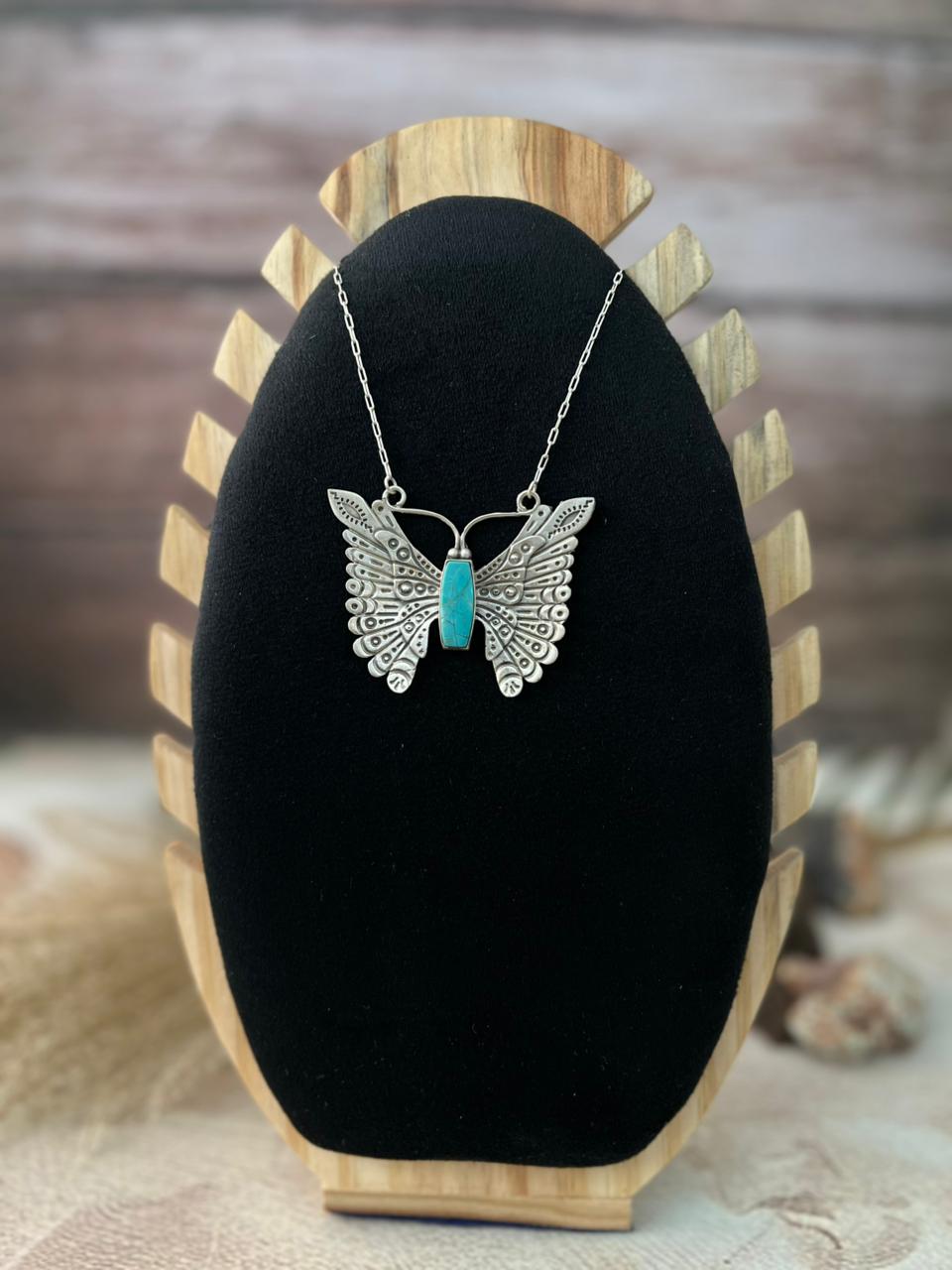 Handmade Sterling Silver Kingman Turquoise Necklace "Signed Nizhoni"